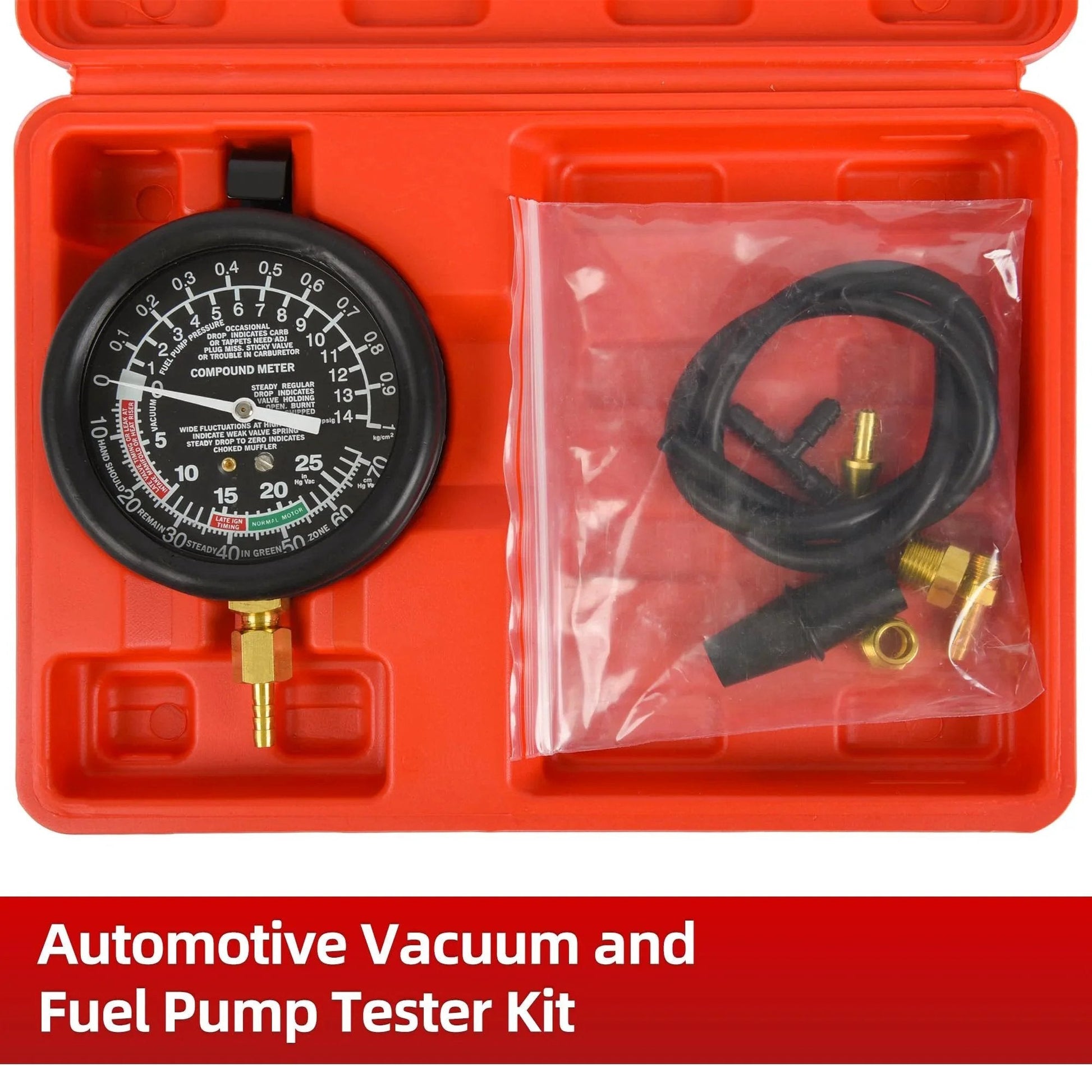 Fuel Pump Pressure And Vacuum Tester Gauge Kit For Carburetor And Intake Manifold Diagnostics, car fuel pump tester tool with vacuum gauge in case