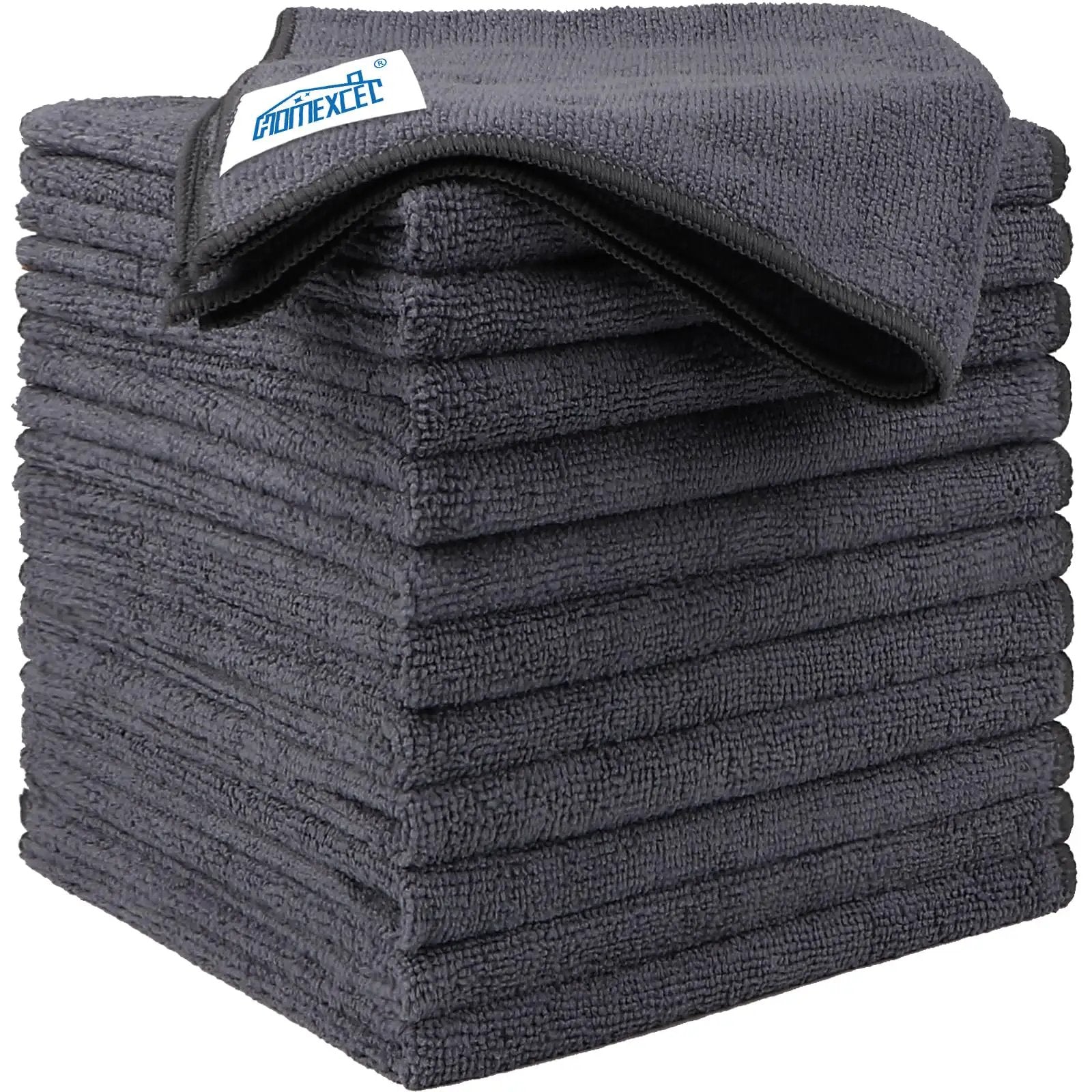 Ultra Absorbent Microfiber Cleaning Cloths 12 Pack 12.5 X 12.5 Inch Towels For Cars Kitchen And Windows Lint Free Streak Free Soft Grey HOMEXCEL stacked view.