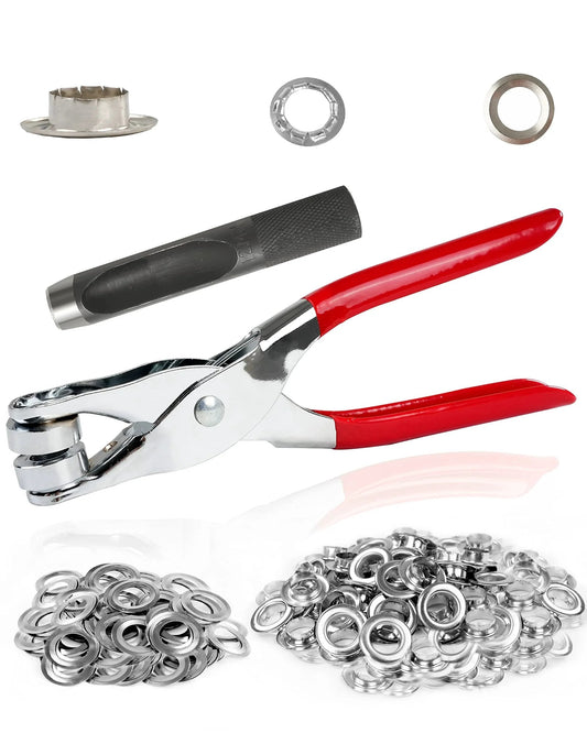 150 Piece Grommet Tool Kit With One Half Inch Silver Eyelets Leather Hole Punch Pliers Grommet Kit For Leather Shoes Fabric Belts Includes Pliers And 150 Metal Eyelets For Fast Durable Installations