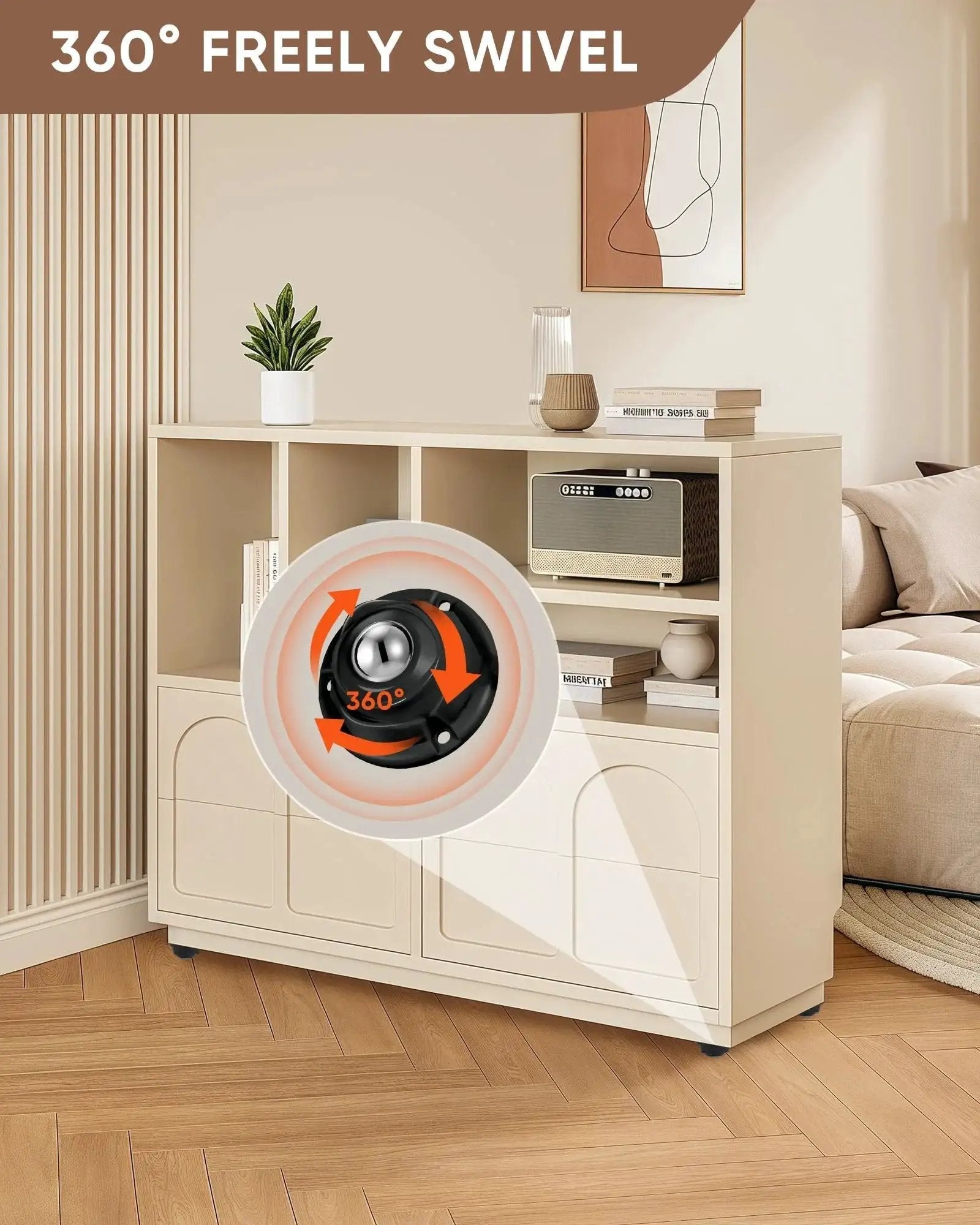 360 degree rotation demonstration of 8 Pack Self Adhesive Caster Wheels 1 Inch Low Profile Swivel Casters on furniture