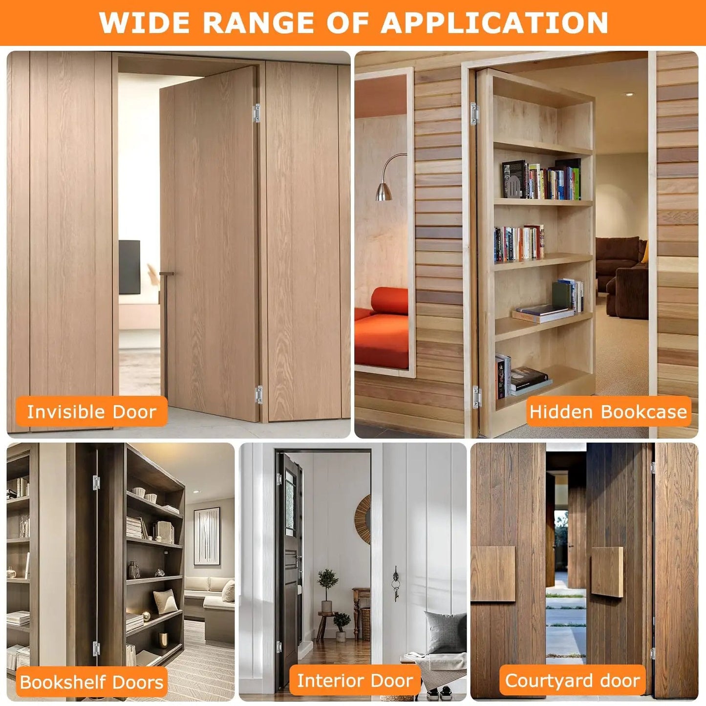Various secret and hidden doors using Hidden Door Hinges 2 Pack Adjustable Concealed Hinges Load Bearing 110 Lbs.