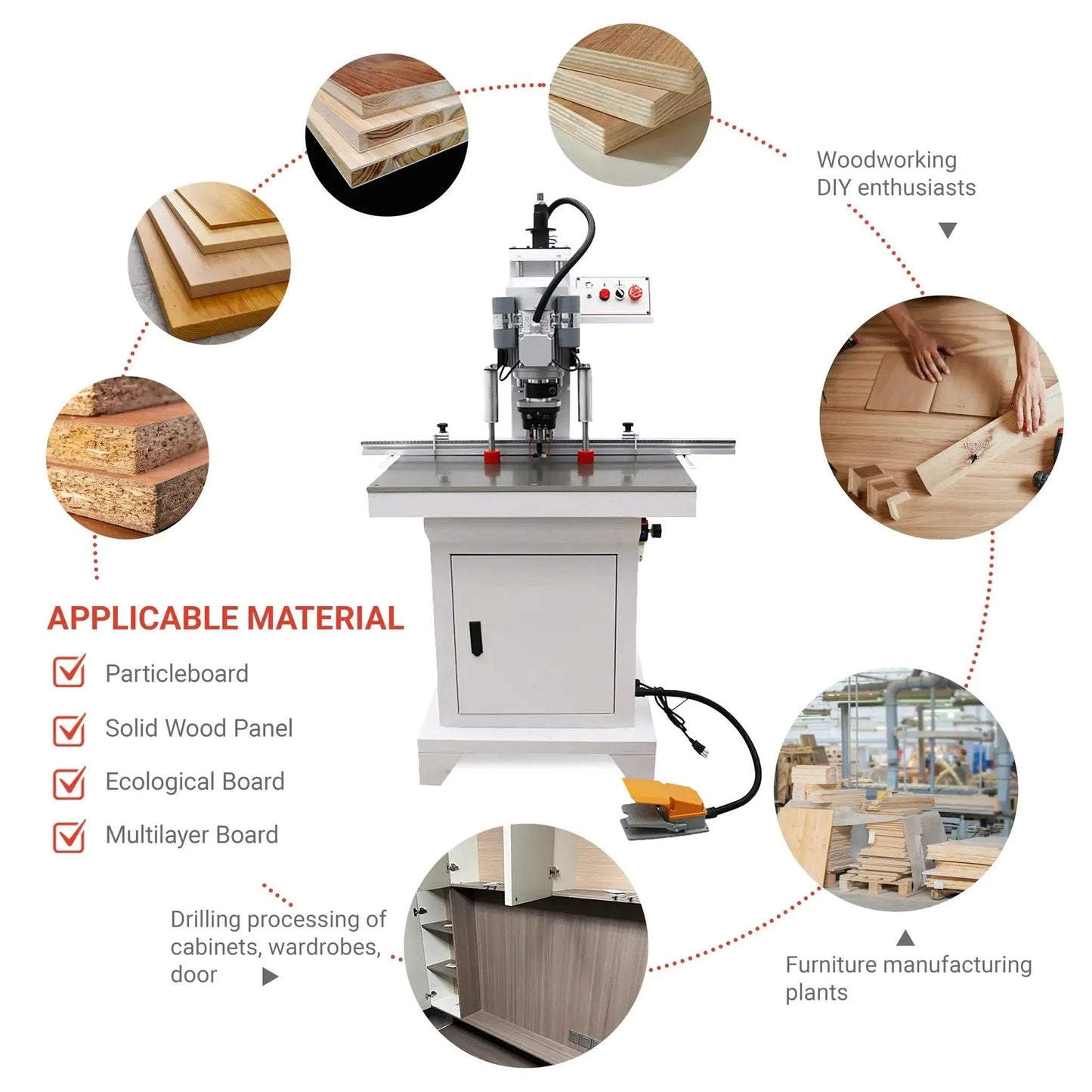 Pro Grade Pneumatic Hinge Drilling Machine For Furniture And Cabinet Installations 110V Upward Punching Single Head 0-50mm