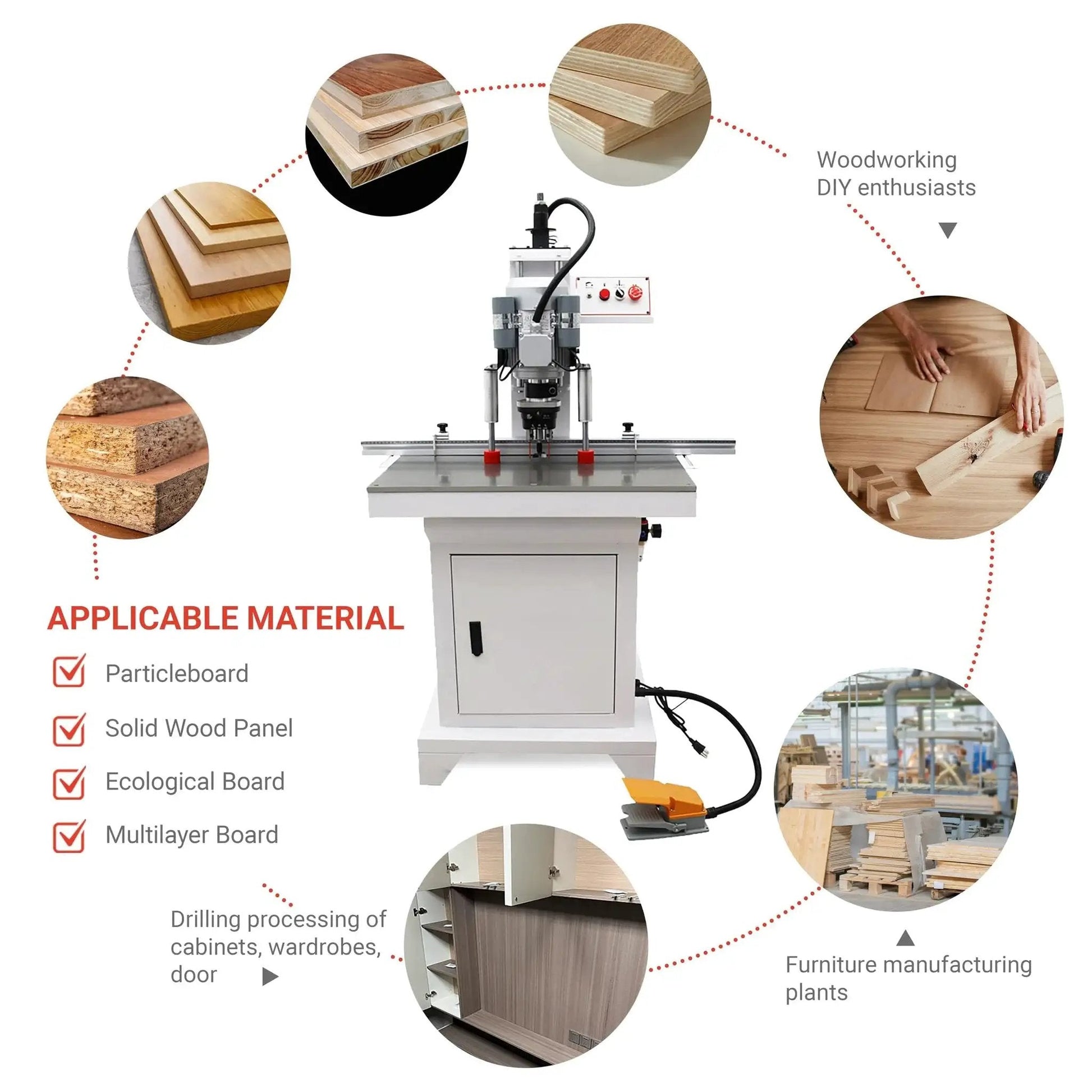 Pro Grade Pneumatic Hinge Drilling Machine For Furniture And Cabinet Installations 110V Upward Punching Single Head 0-50mm