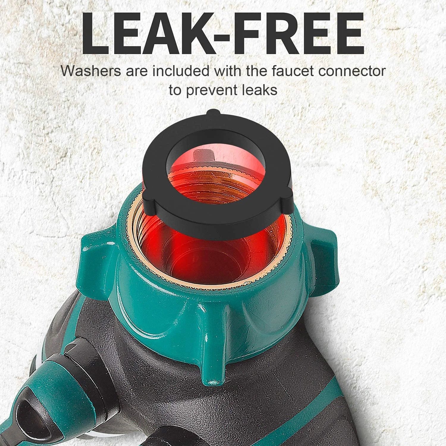 Leak-free Garden Hose Splitter 2 Way With Long Handle Shut Off Valve Double Y Connector showing rubber seal for no leak design
