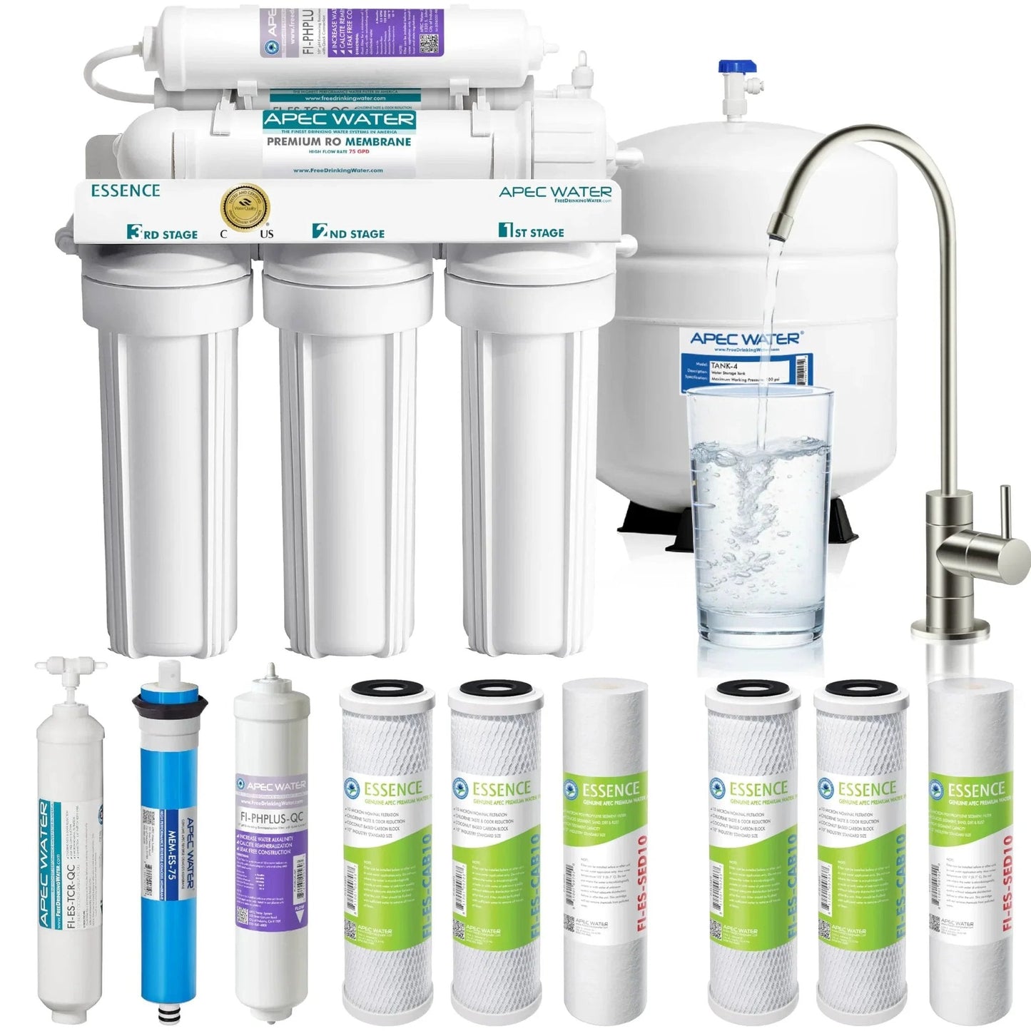 Essence Series 75 GPD 6 Stage Alkaline Mineral PH Plus Reverse Osmosis Drinking Water Filter System by APEC Water Systems.