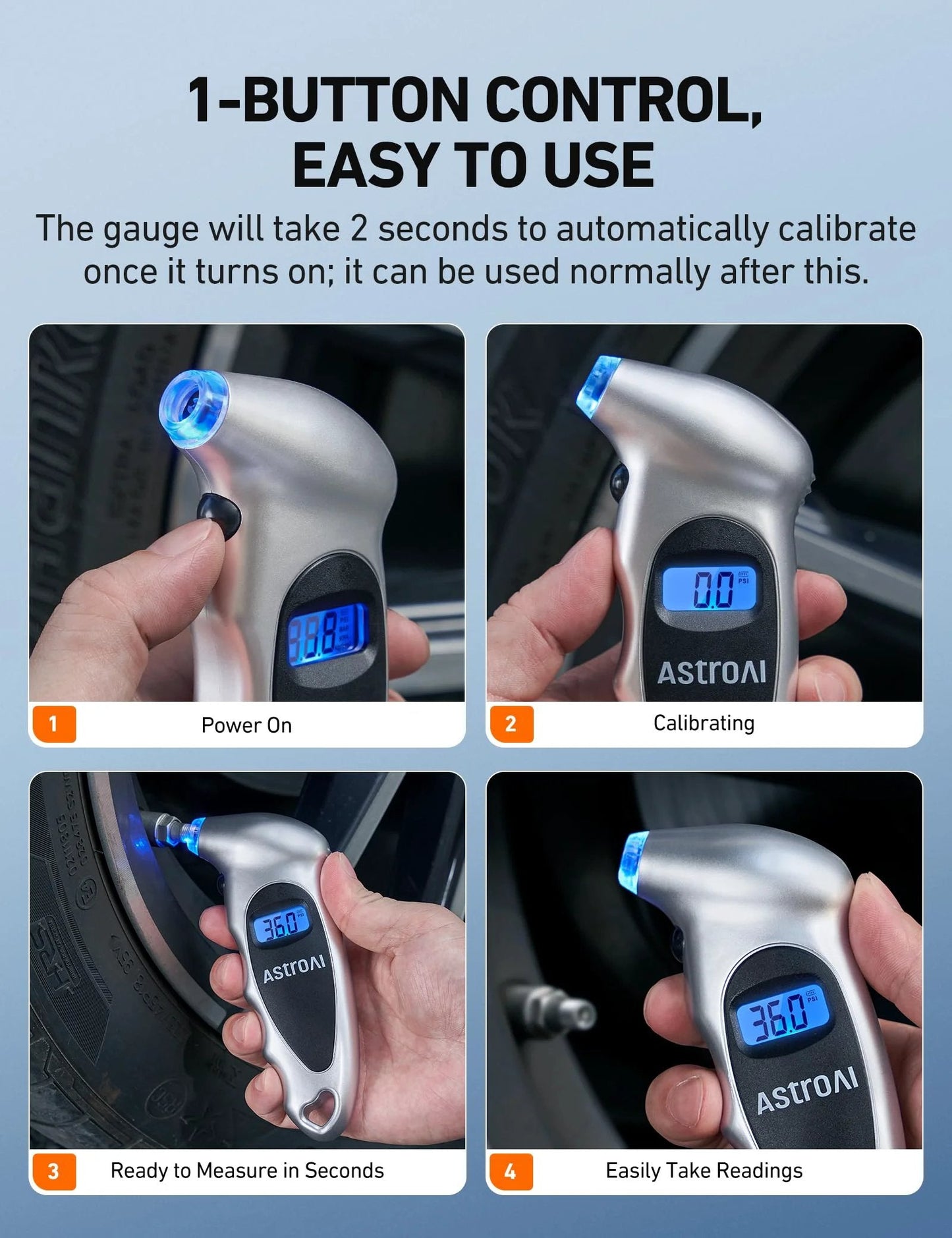 Digital Tire Pressure Gauge With Backlit LCD For Cars, Trucks And Bicycles Calibrated To ANSI B40.7 Plus Or Minus 1 PSI