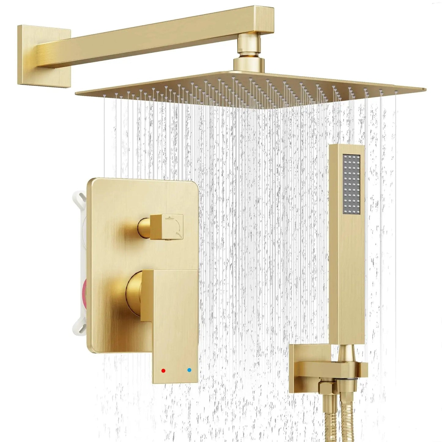 Gold Shower System With 10 Inch Rain Showerhead And Handheld Spray, Wall Mounted High Pressure Shower Head Set Including Valve And Trim