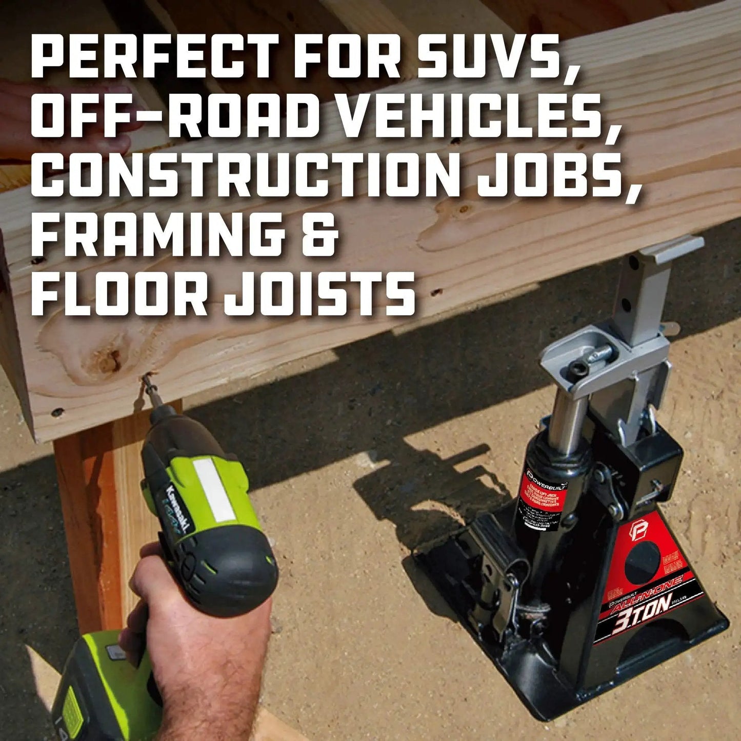 3 Ton All In One Hydraulic Bottle Jack And Jackstand With Ratcheting Safety Bar used on wooden structure in construction