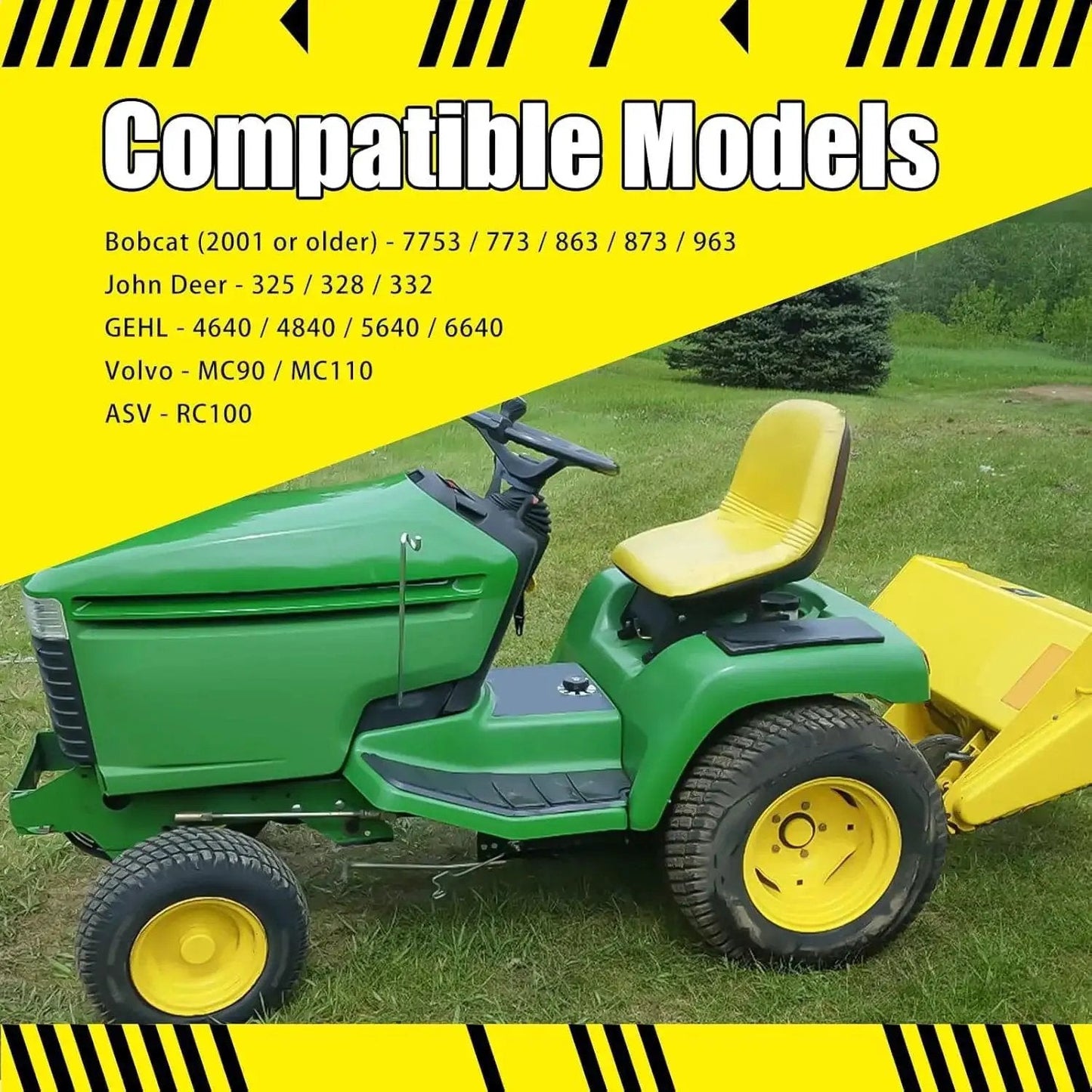 Flat Face Hydraulic Quick Connect Coupler Set With SAE Thread for skid steer loaders, compatible with various models shown on lawn tractor