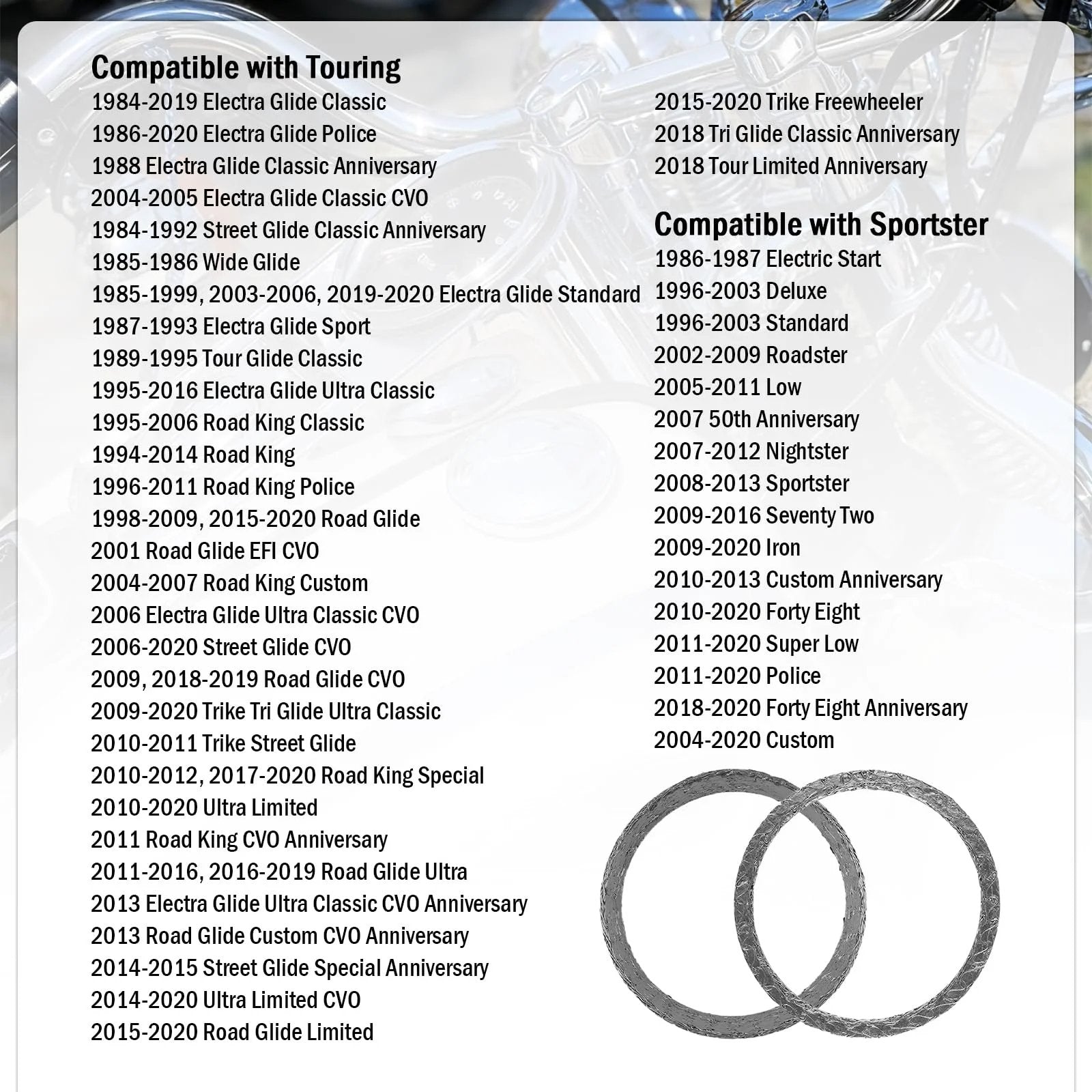 Two Piece Exhaust Gasket Set Graphite And Steel For Harley Softail Dyna Touring Sportster Models After 1984 Not V Rod Heavy Duty Sealing Exhaust Manifold Gasket Motorcycle Accessories compatible models list