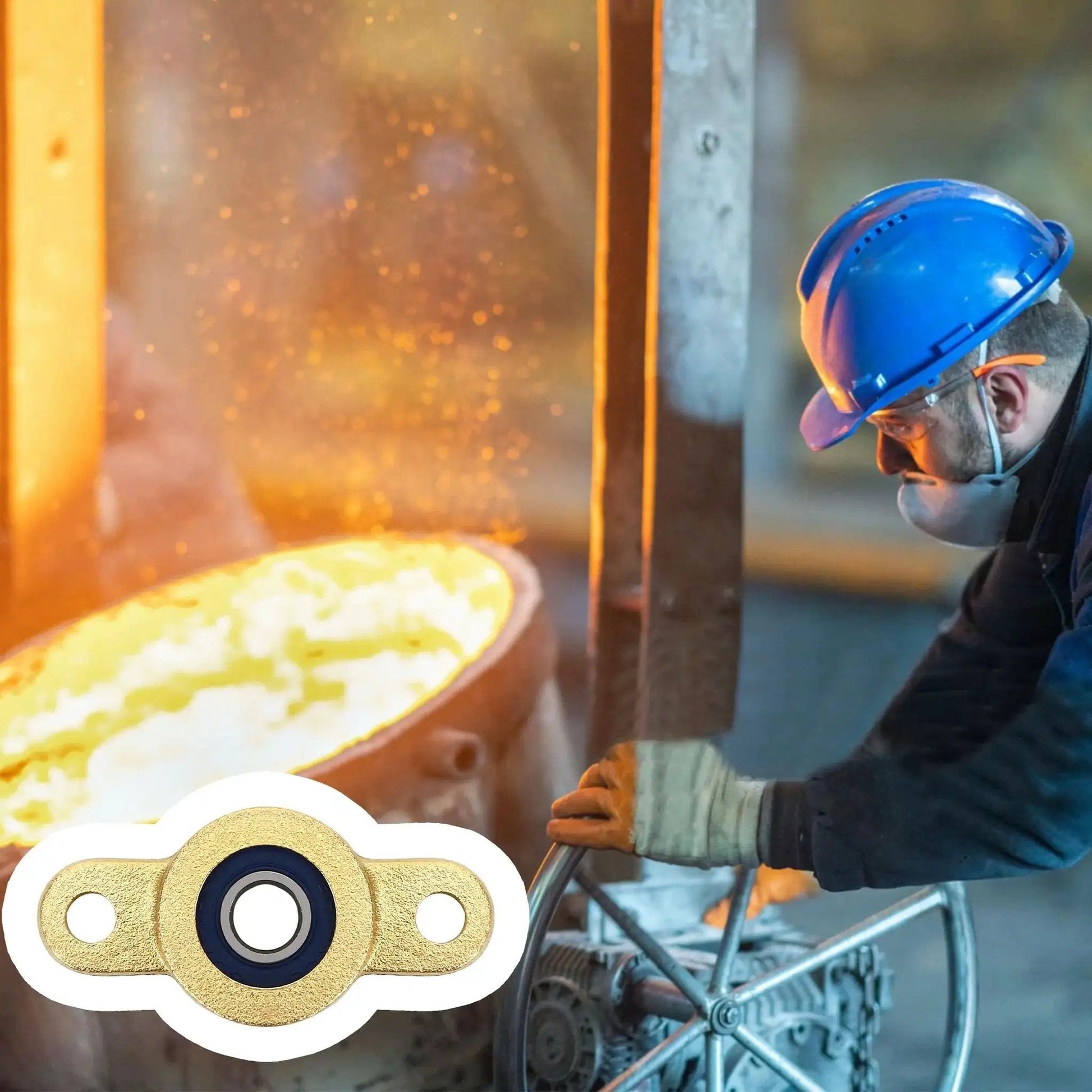 Industrial worker near molten metal furnace with Four Pack Pillow Block Bearing for Six Millimeter Shaft inset
