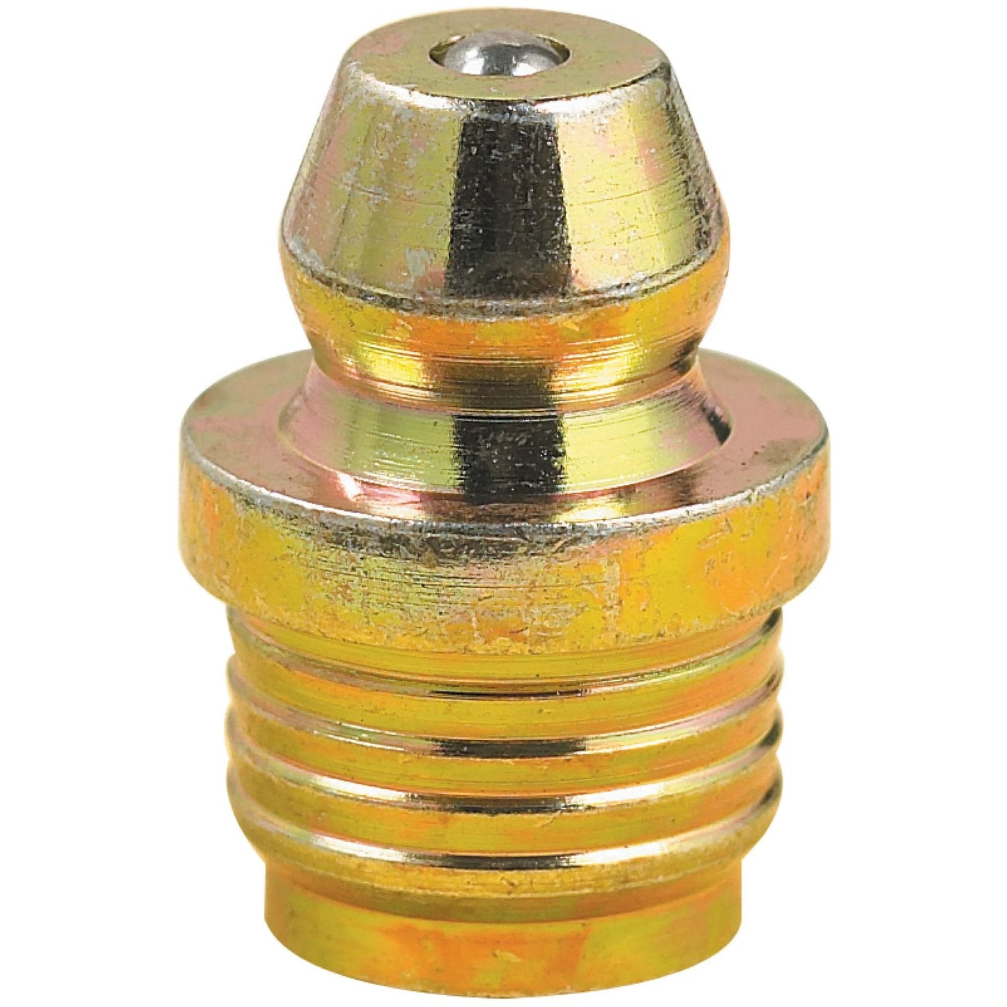 Gold And Silver Drive Type Straight Grease Fittings 0.56 Inch Long For 5 Sixteenth Inch Hole, close-up view