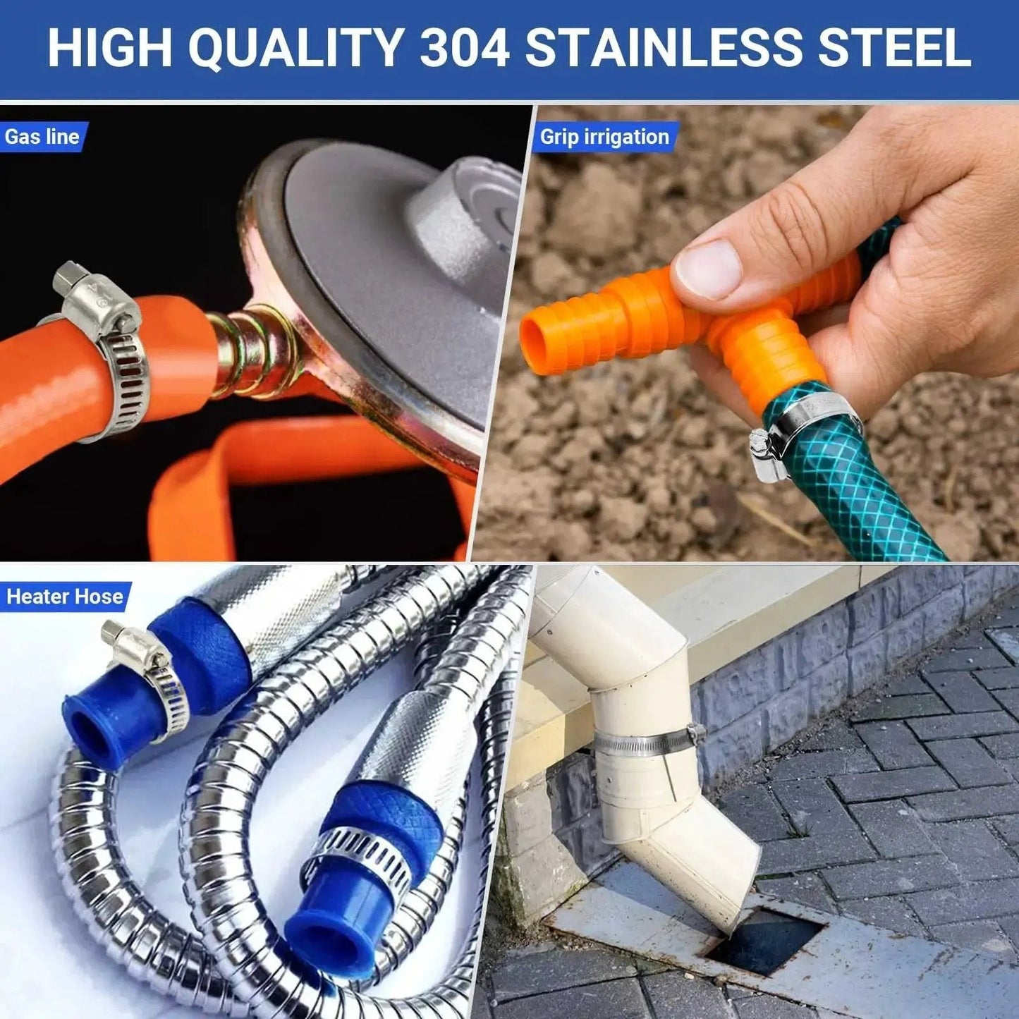 Premium SMLCON 85Pcs 304 Stainless Steel Hose Clamps Set used on various hoses for plumbing and automotive applications