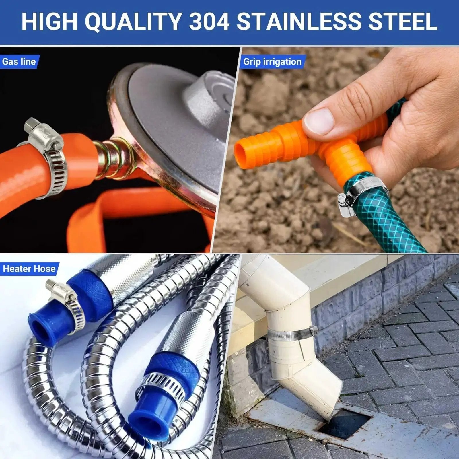 Premium SMLCON 85Pcs 304 Stainless Steel Hose Clamps Set used on various hoses for plumbing and automotive applications