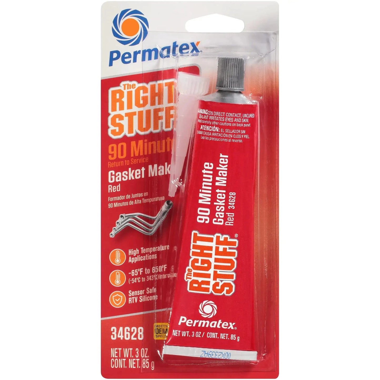 Right Stuff 90 Minute Red High Temperature Gasket Maker For Headers And Exhaust, 3 Oz Tube, Fast Cure, Easy Seals