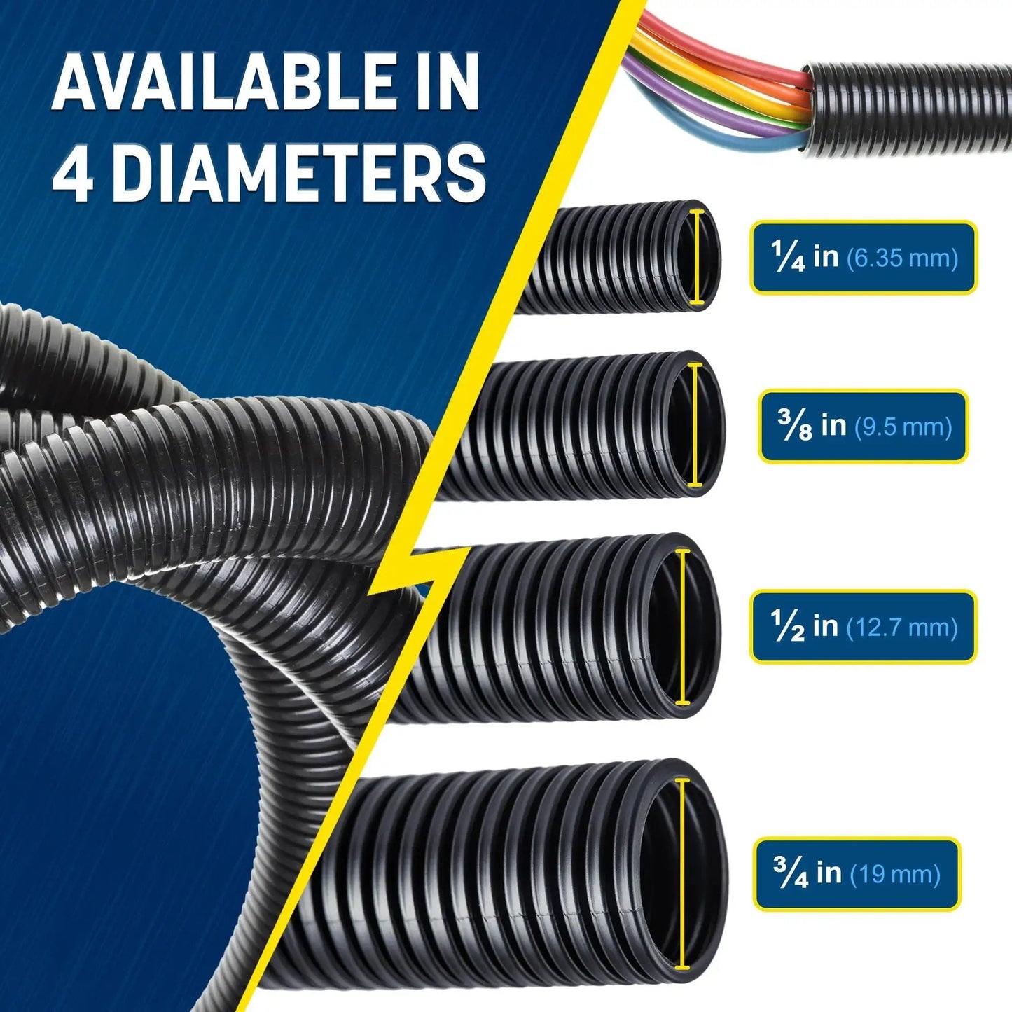 Split Wire Loom Tubing For Auto And Industrial Wires Half Inch By 50 Ft Split Cable Sleeve Protector in four sizes black tubing