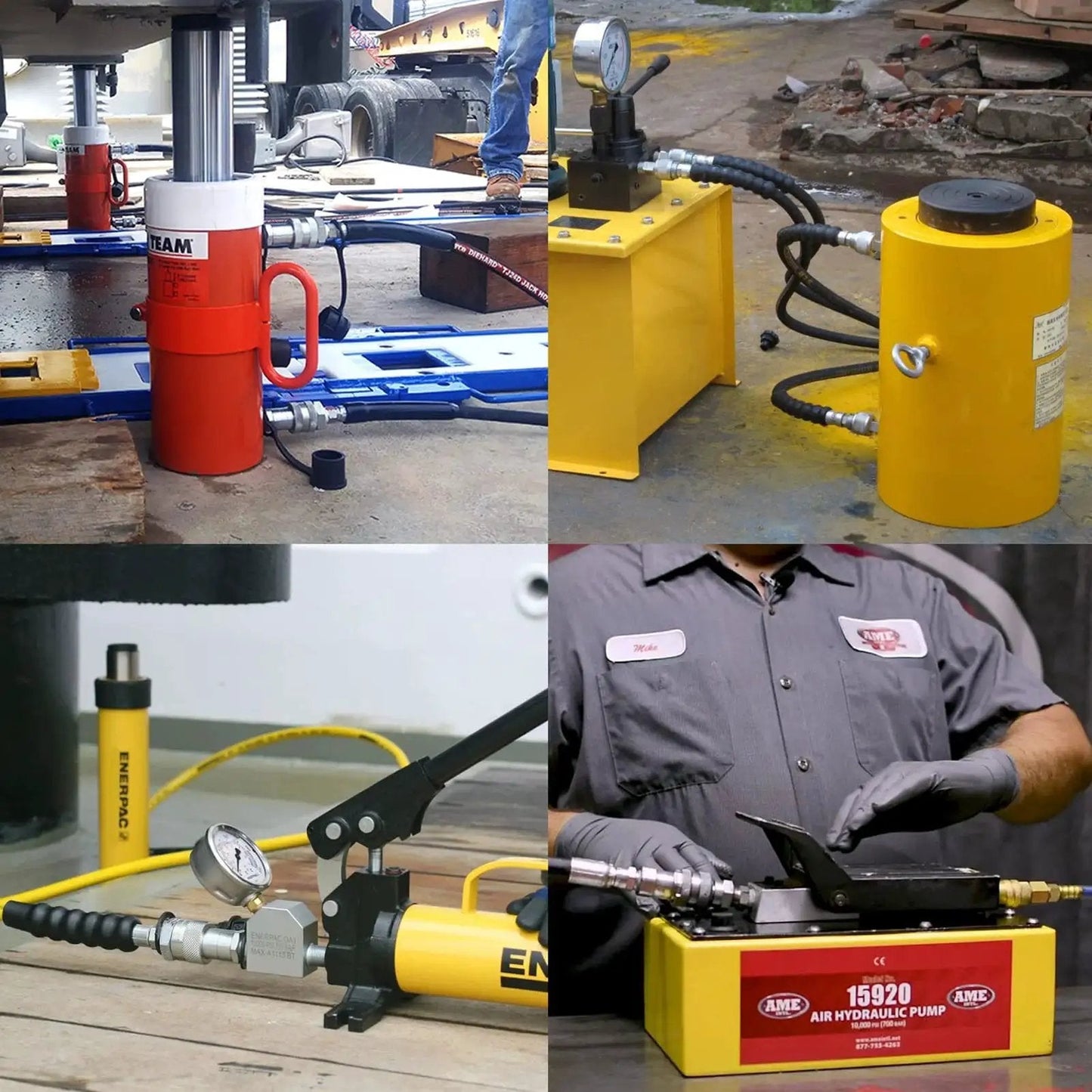 Three Eighths Inch Hydraulic Quick Coupler Set That Replaces Enerpac C604 And Parker 3000 Series, pumps and jacks in use