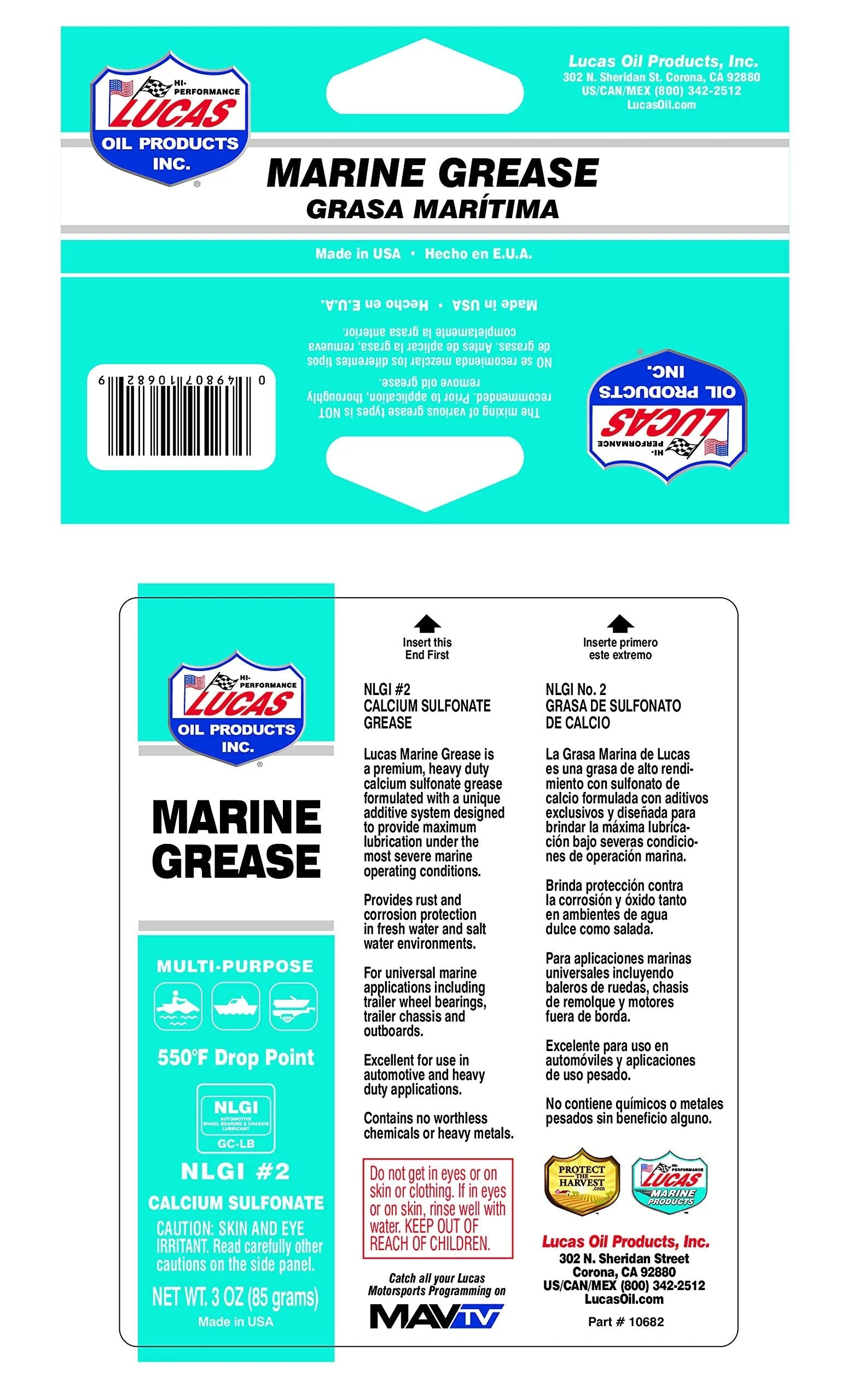 Marine Grease 3 Ounce Tubes Combo Pack packaging showing front and back with product details from Lucas Oil.
