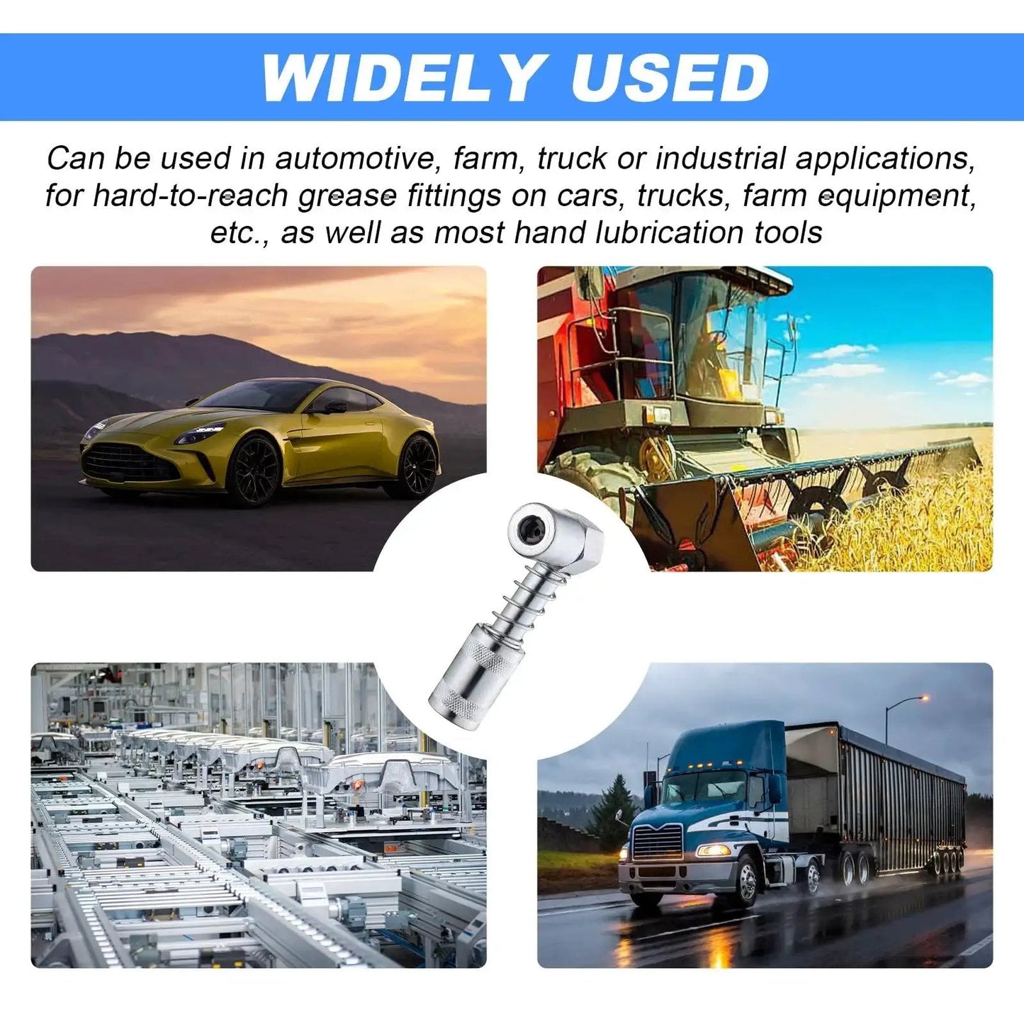 90 Degree Grease Coupler Adapter For Tight Spaces With Heavy Duty Steel Construction And Sleeves Grease Gun Lubrication Tool For Cars, Farms, Trucks, Industrial Equipment Use