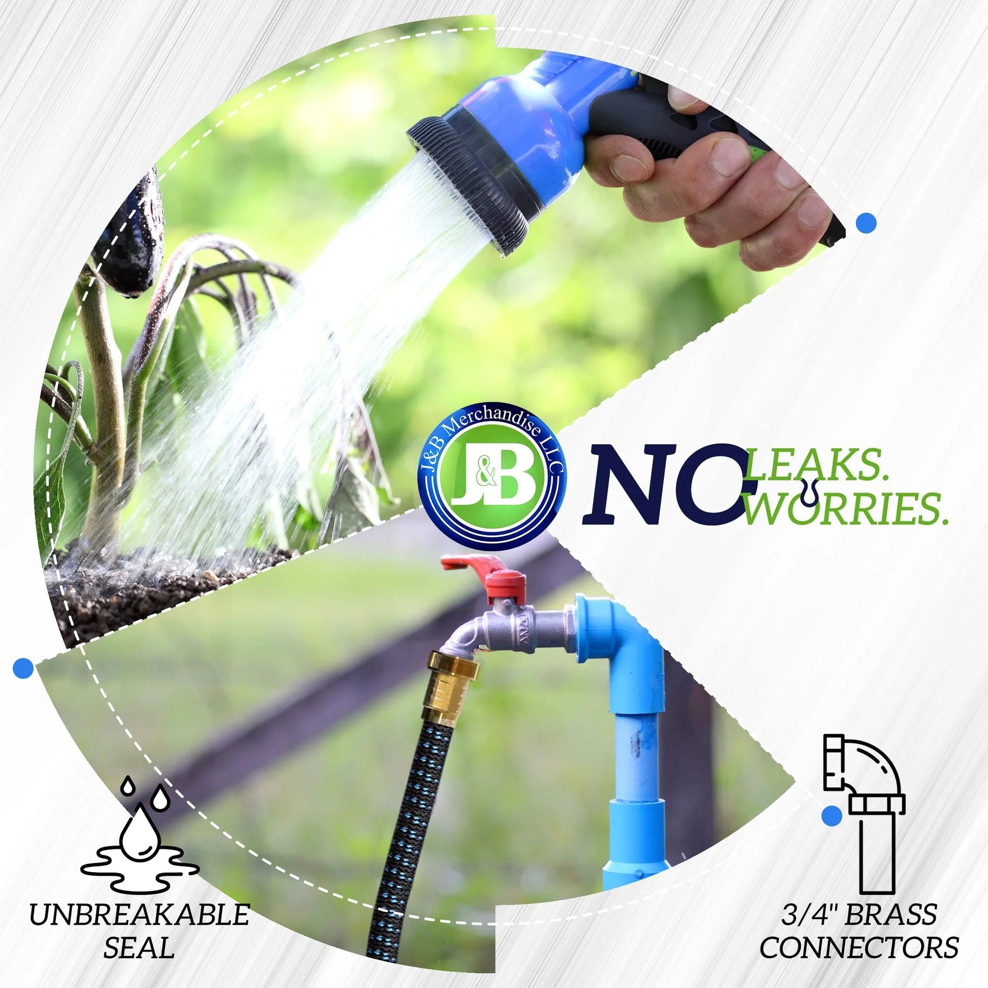 75-Foot Expandable Garden Hose With Ultra-Strong 3750D Fabric, watering plants, brass 3/4 inch connectors, leak-resistant design.