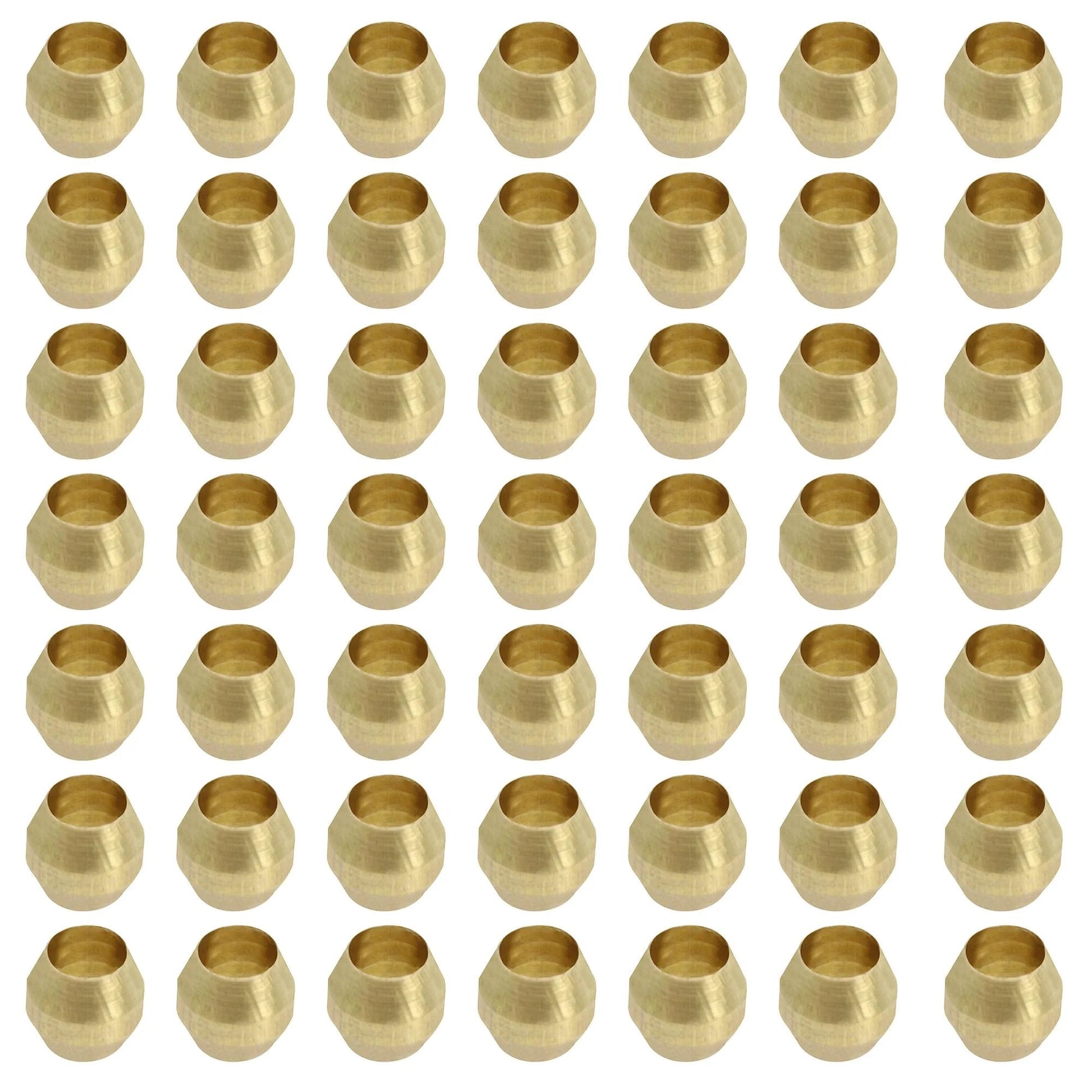 Brass Compression Sleeve Ferrules 3mm 1/8 Inch, 50 Pack Tube Fittings For Air Fuel Water Oil Lines, top view arrangement
