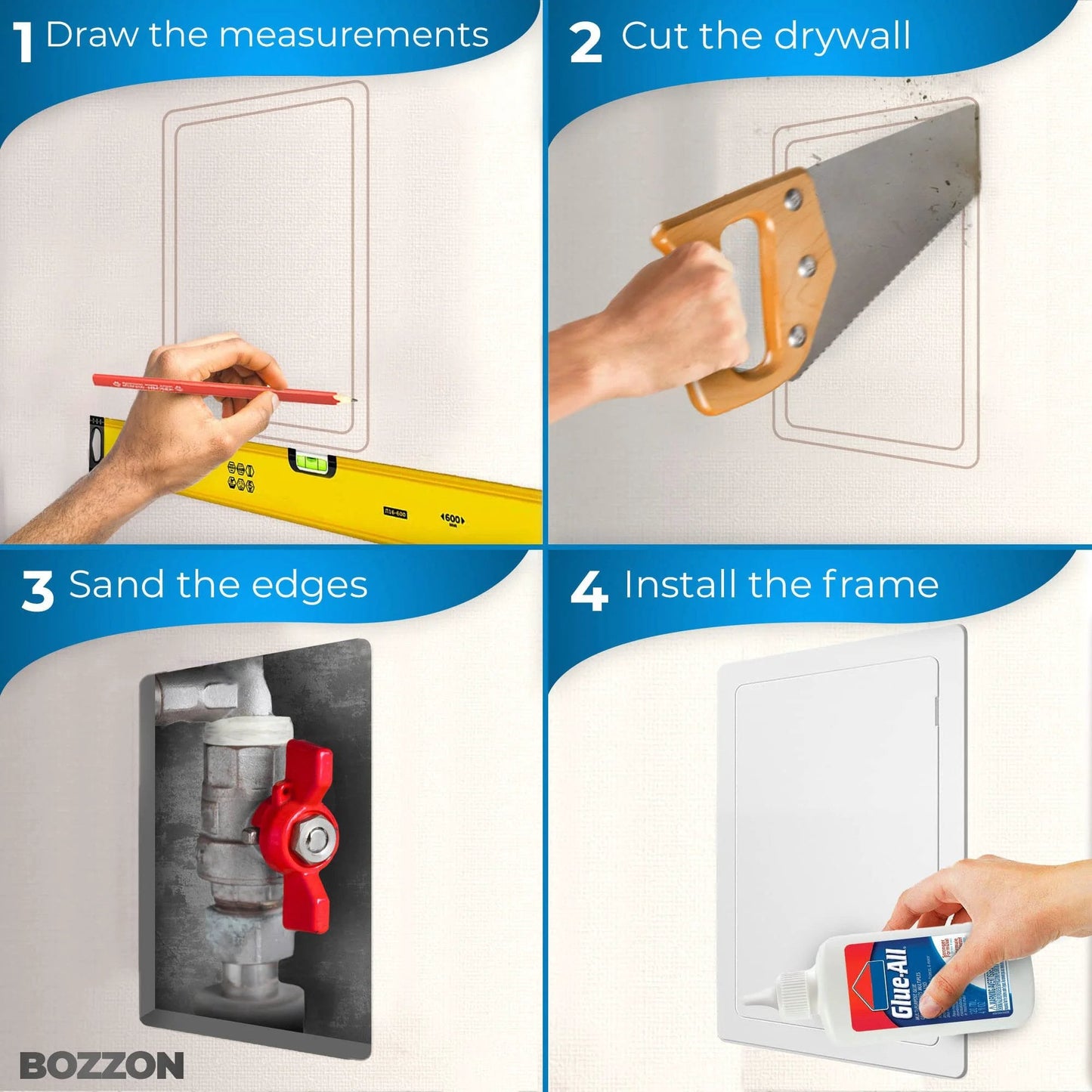 Step-by-step installation of Insulated 6 By 9 Inch Drywall Access Panel Wall Hole Cover Door for Plumbing Electrical Cables