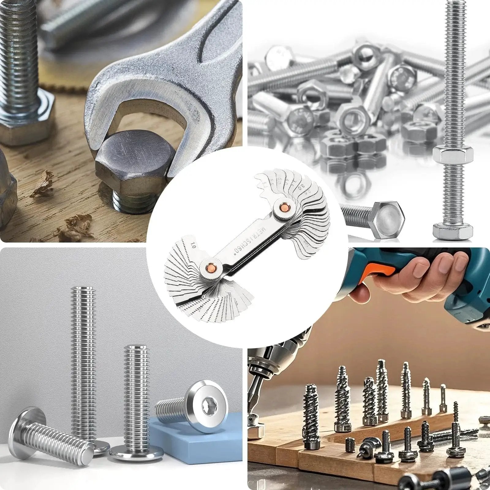 All In One 3 In 1 Thread Gauge Pro For Metric 60 Degree Whitworth 55 Degree And SAE 60 Degree Threads In Stainless Steel With Locking Mechanism For Precise Automotive Workshop And Plumbing Thread Checks