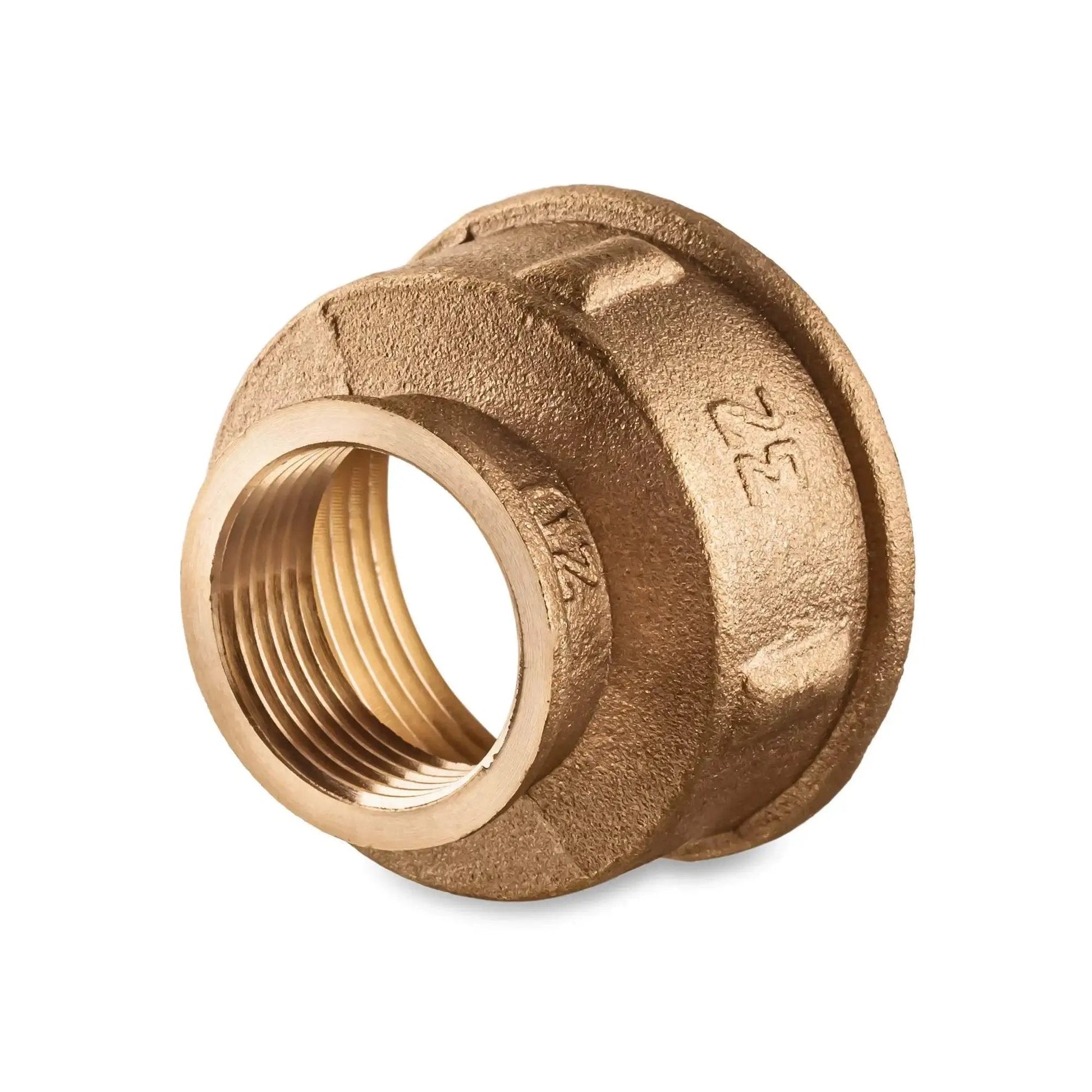 Brass Pipe Fitting Reducing Coupling Three Quarters Inch Female To One And One Quarter Inch Female Bushing Reducer for Plumbing with threads visible