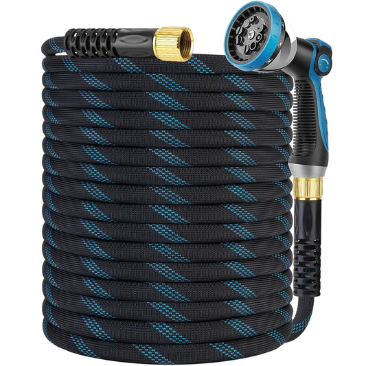 Non Expanding Garden Hose 100 Ft With Kink Resistant Flex, Lightweight Water Hose, 10 Pattern Spray Nozzle, Leak Proof, KETTOYA