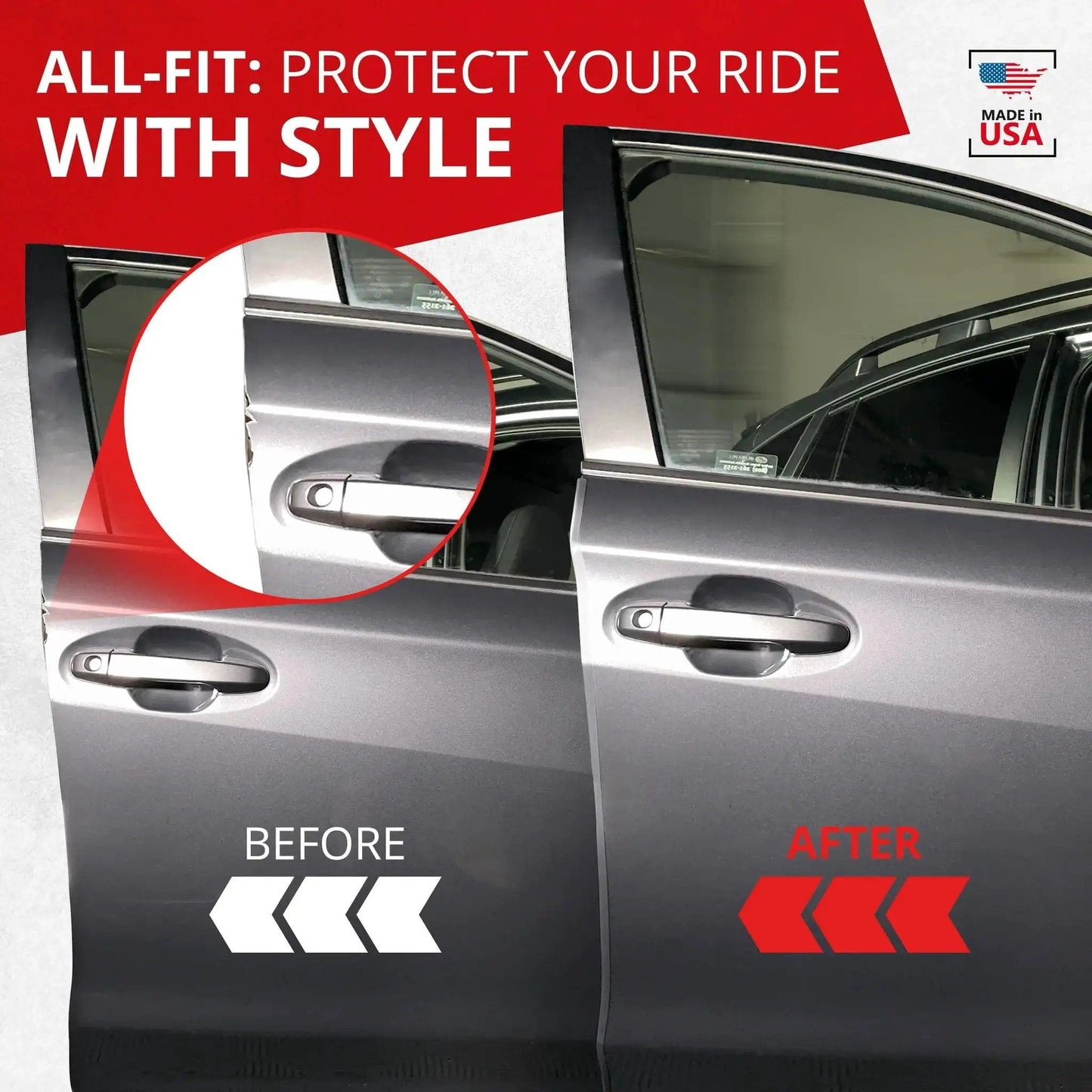 Universal Car Door Edge Protector Trim for Scratch Prevention and DIY Install on vehicle door before and after installation