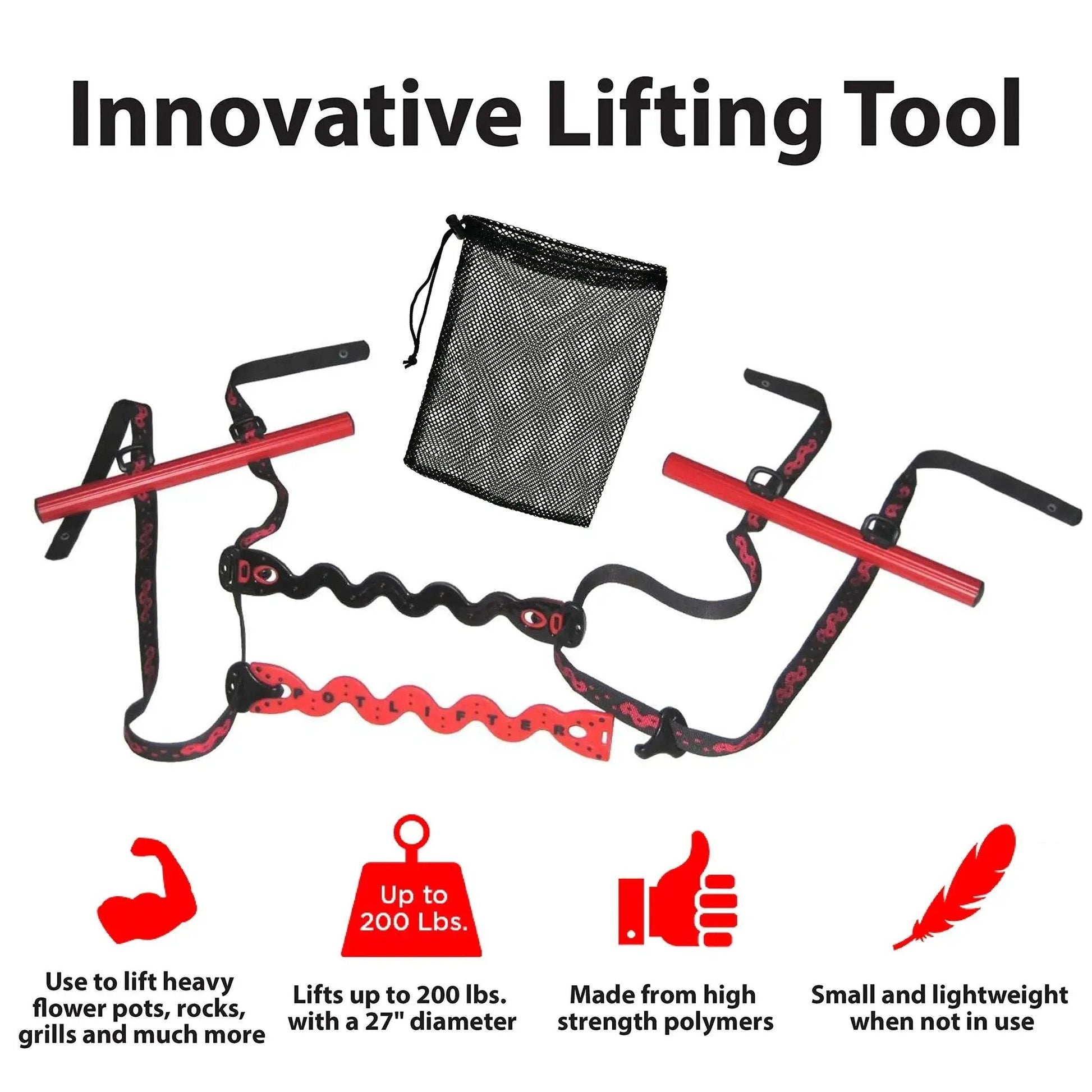 Two Person Potted Plant Lifter For Heavy Pots And Planters Up To 200 Pounds showing components and features.