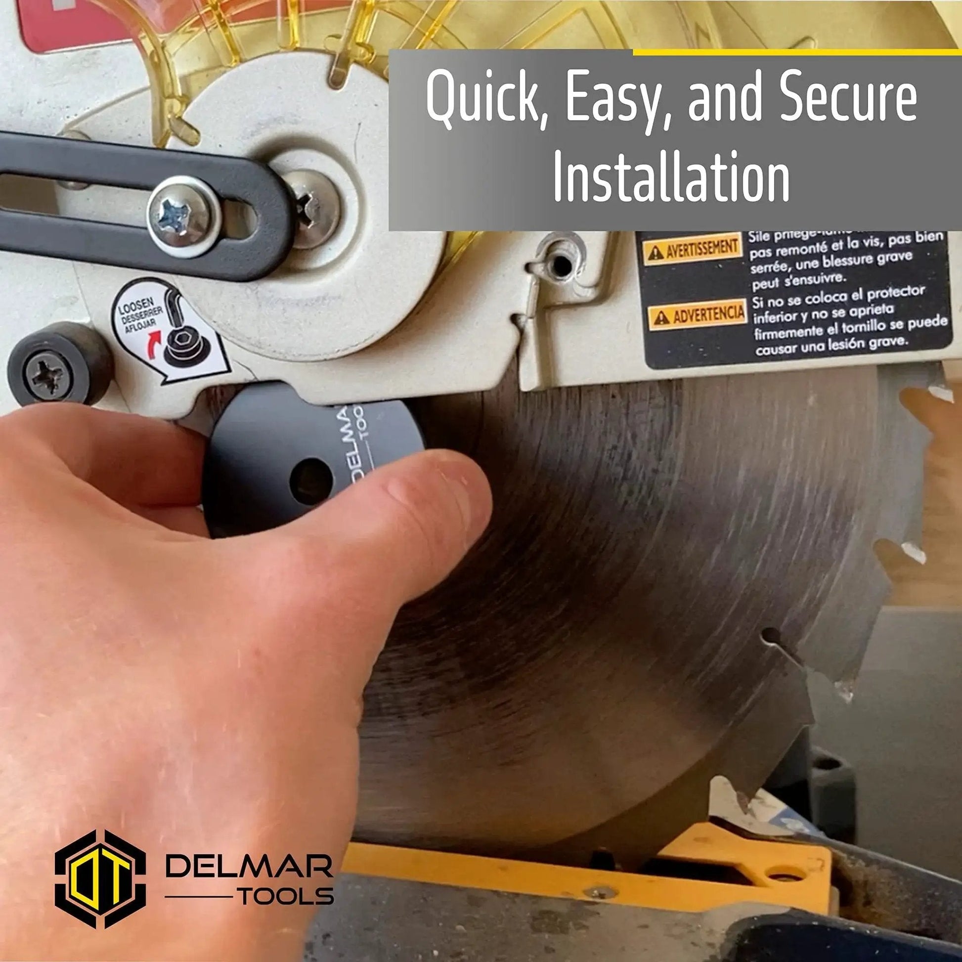 Person installing Precision Laser Guide For Miter And Portable Saws That Turns On With The Saw Delivers Ultra Bright Red Alignment Line