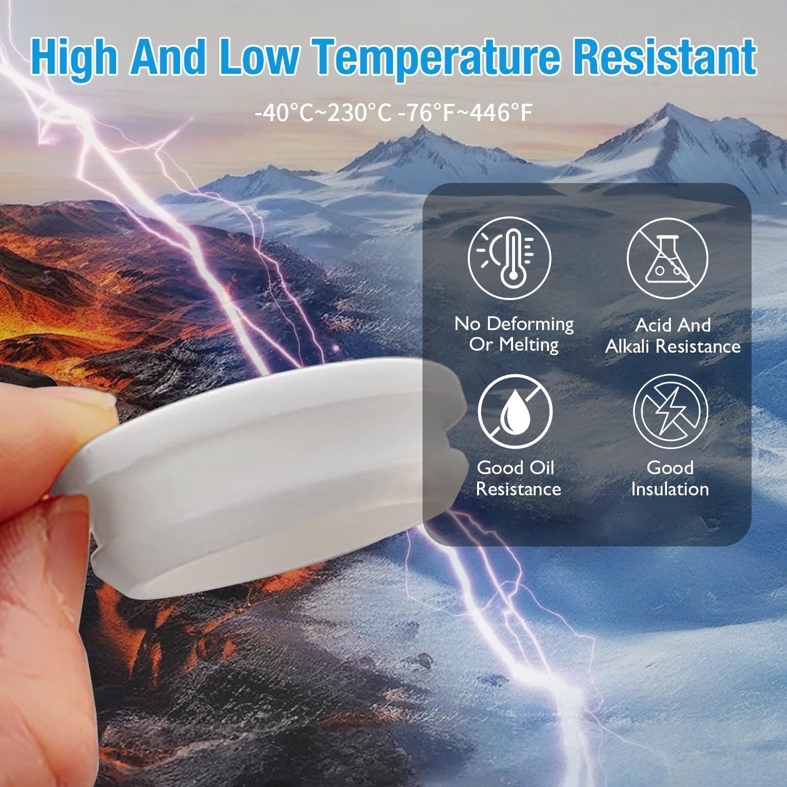Close-up of 4 Pack 60 Mm Silicone Rubber Plugs Snap In Locking Hole Plugs showing temperature resistance properties.