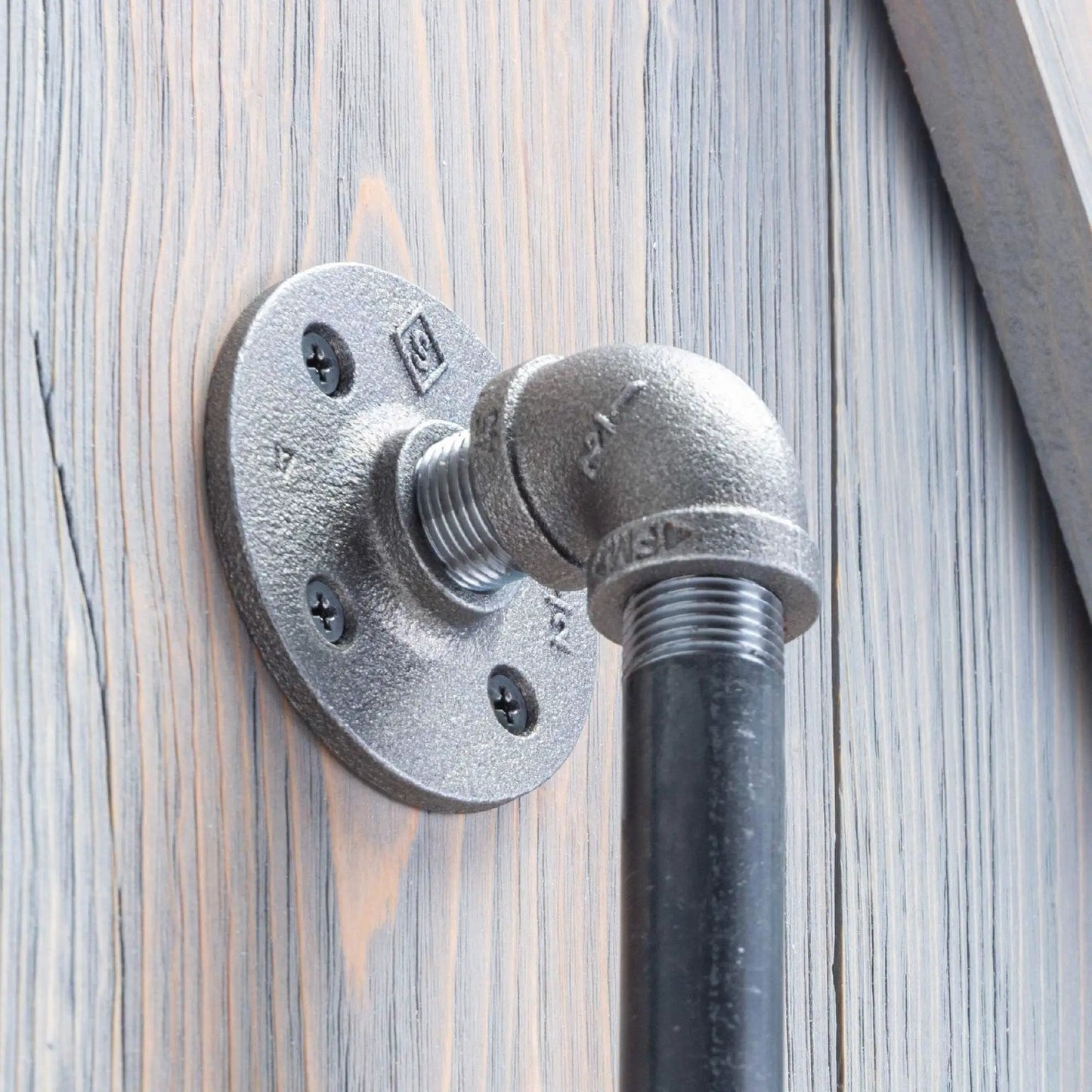 Industrial Pipe Barn Door Handle 6 Inch Rustic Farmhouse Heavy Duty Hardware Set With Steel Grey Iron Fittings Flanges And Pipes