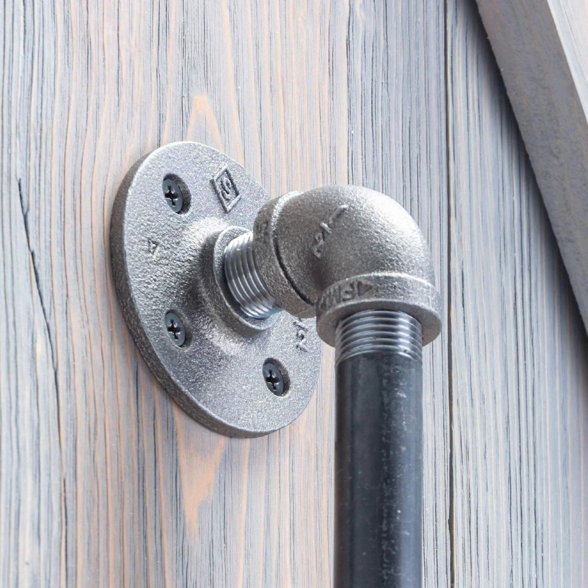 Industrial Pipe Barn Door Handle 6 Inch Rustic Farmhouse Heavy Duty Hardware Set With Steel Grey Iron Fittings Flanges And Pipes