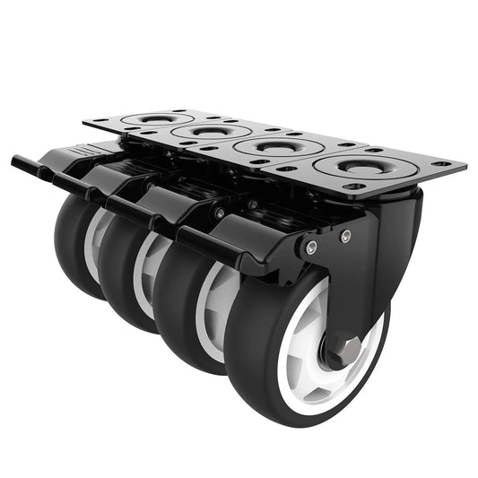 4 Inch Swivel Caster Wheels With Safety Total Lock And 360 Degree Rotation, Heavy Duty Plate Casters Set Of 4, Premium Steel Housing