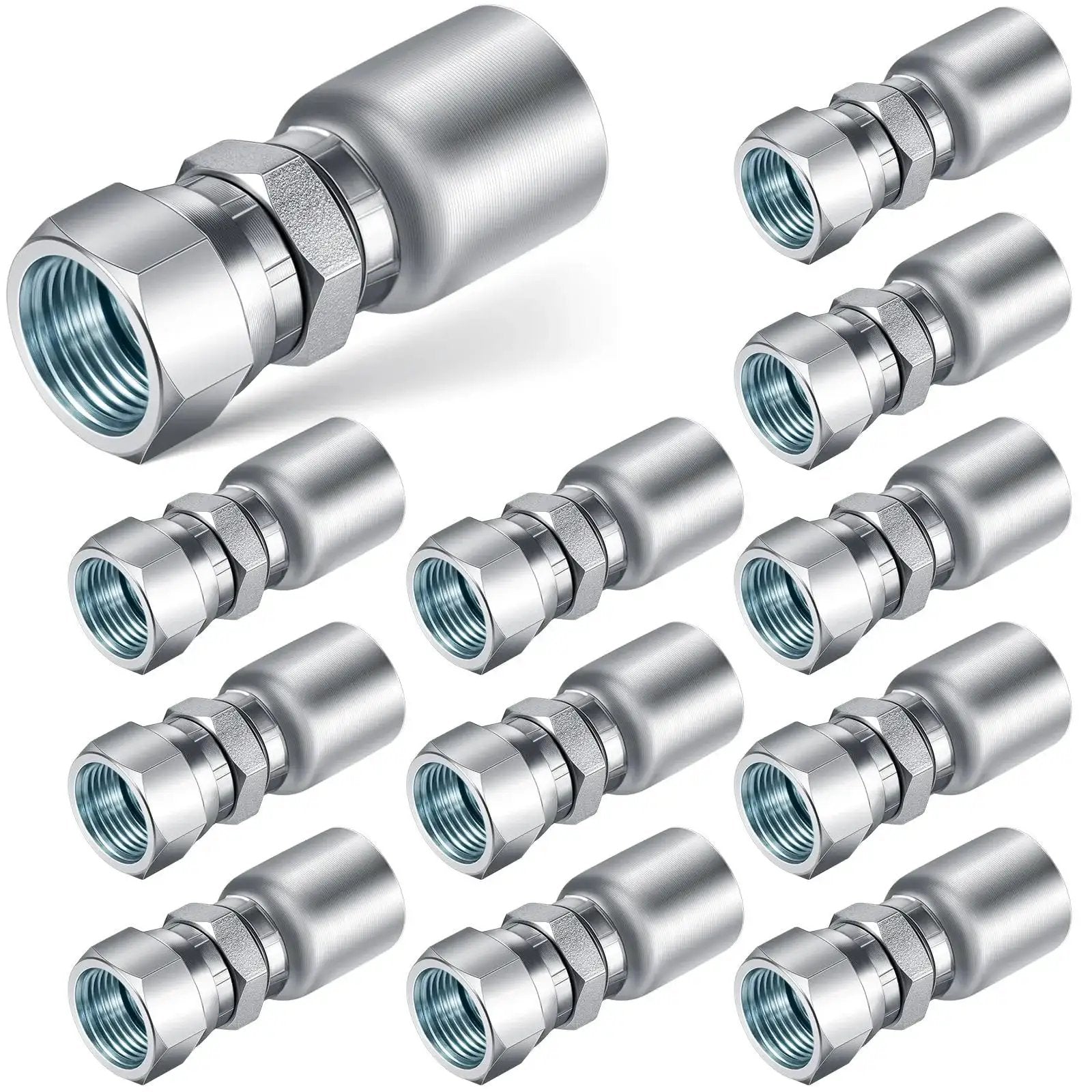 12 Piece Hydraulic Hose Fittings Set Three Eighths Inch To Three Eighths Inch JIC 37 Degree Female Swivel Crimp End Fittings For Hydraulic Lines
