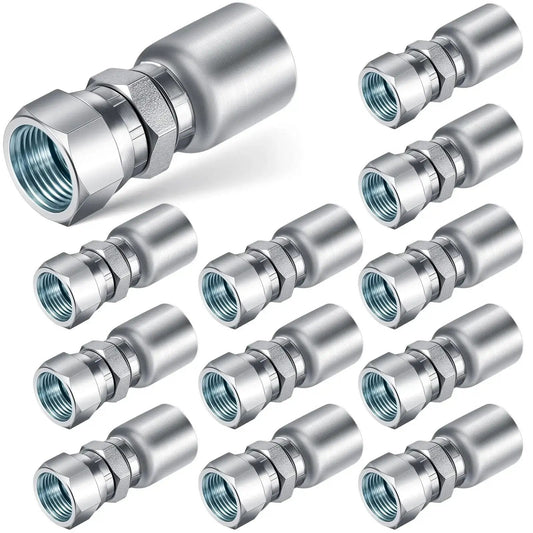 12 Piece Hydraulic Hose Fittings Set Three Eighths Inch To Three Eighths Inch JIC 37 Degree Female Swivel Crimp End Fittings For Hydraulic Lines