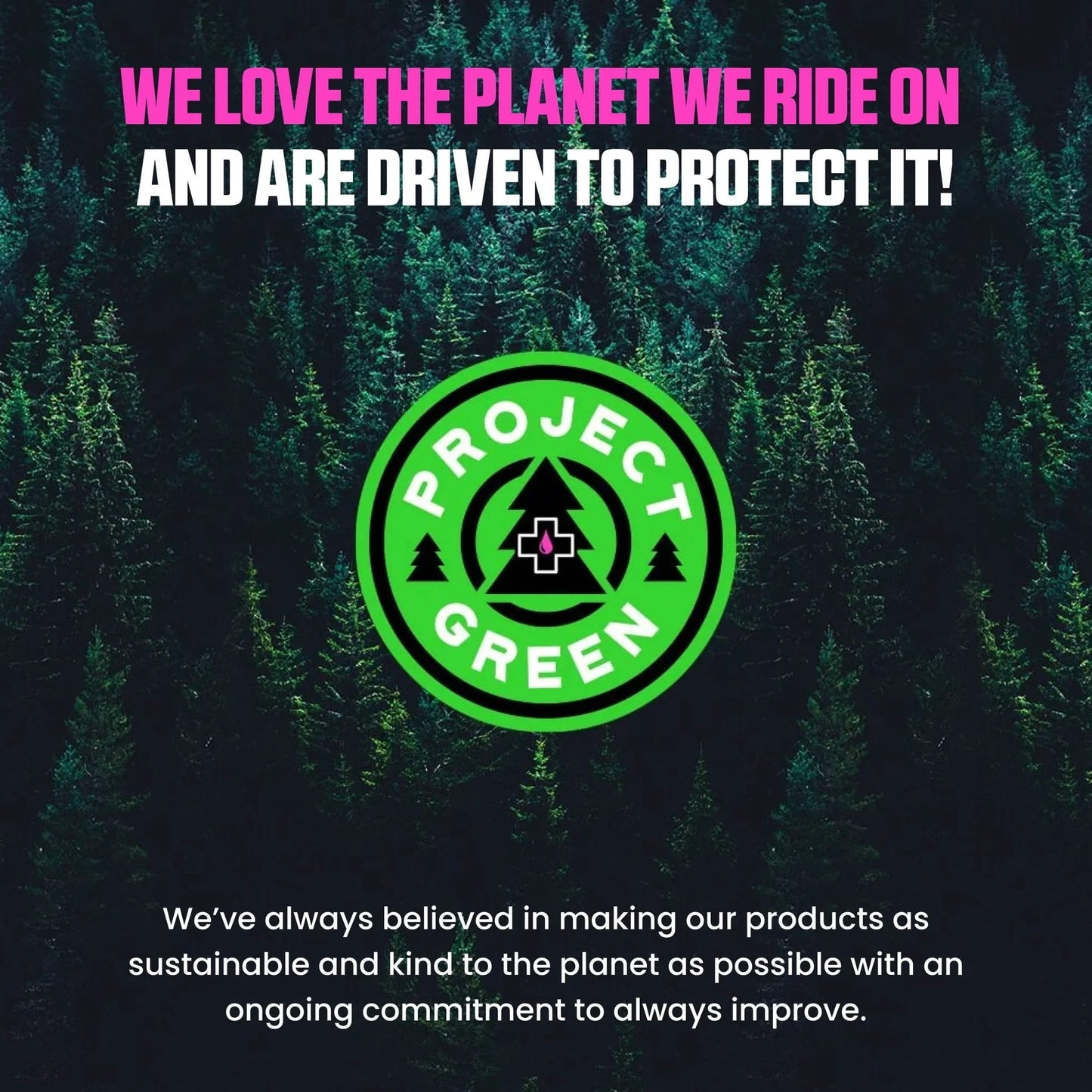 Project Green logo centered on a background of dense green forest with eco-friendly message promoting sustainability.
