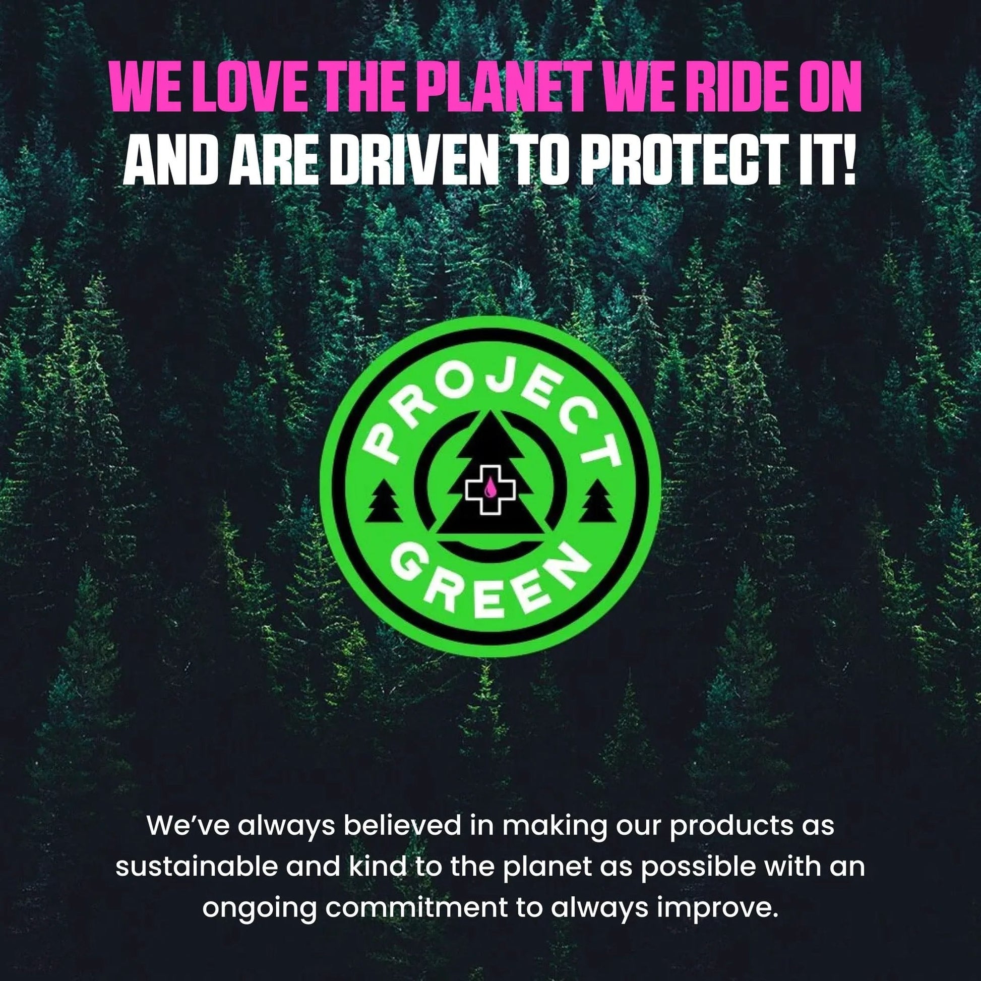 Project Green logo centered on a background of dense green forest with eco-friendly message promoting sustainability.