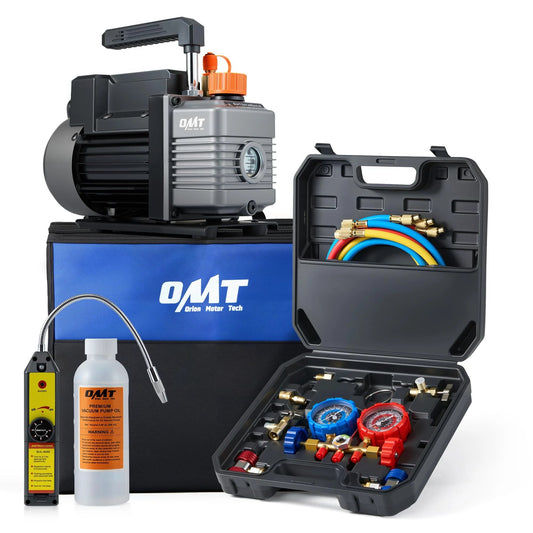 Garage-Ready Auto AC Vacuum Pump Kit With Gauge And Leak Detector, 1/3 HP, 4 CFM, Includes 3 Hoses, 3-Way Manifold