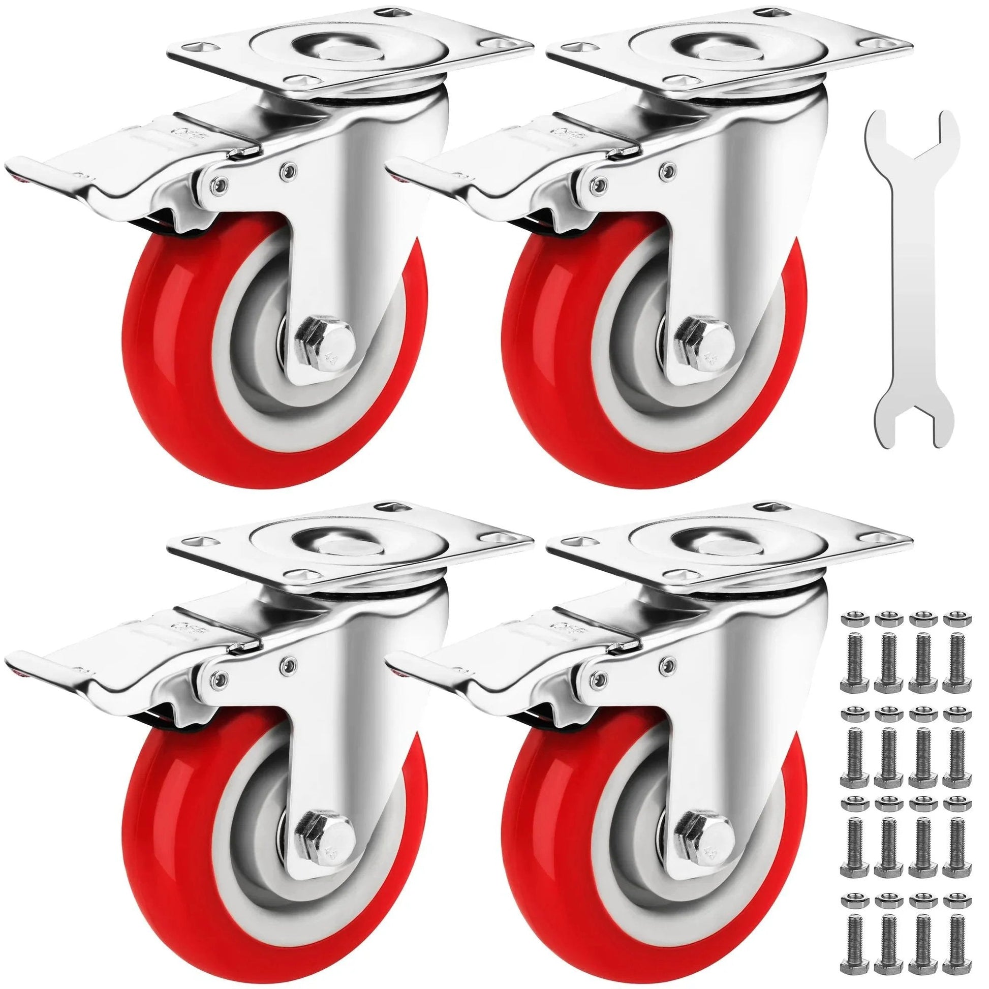 Heavy Duty 4 Inch Caster Wheels Set Of 4 With Brakes 2200 Lbs Load Capacity Lockable cart wheels 360 degree rotatable PU casters