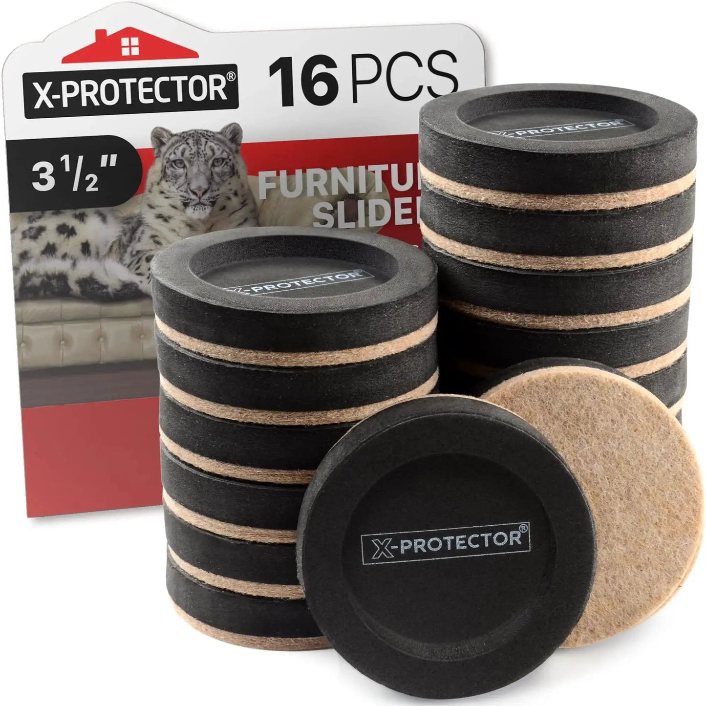 Heavy Duty Felt Furniture Sliders For Hardwood Floors 16 Piece Set with packaging showing felt pads for protecting floors