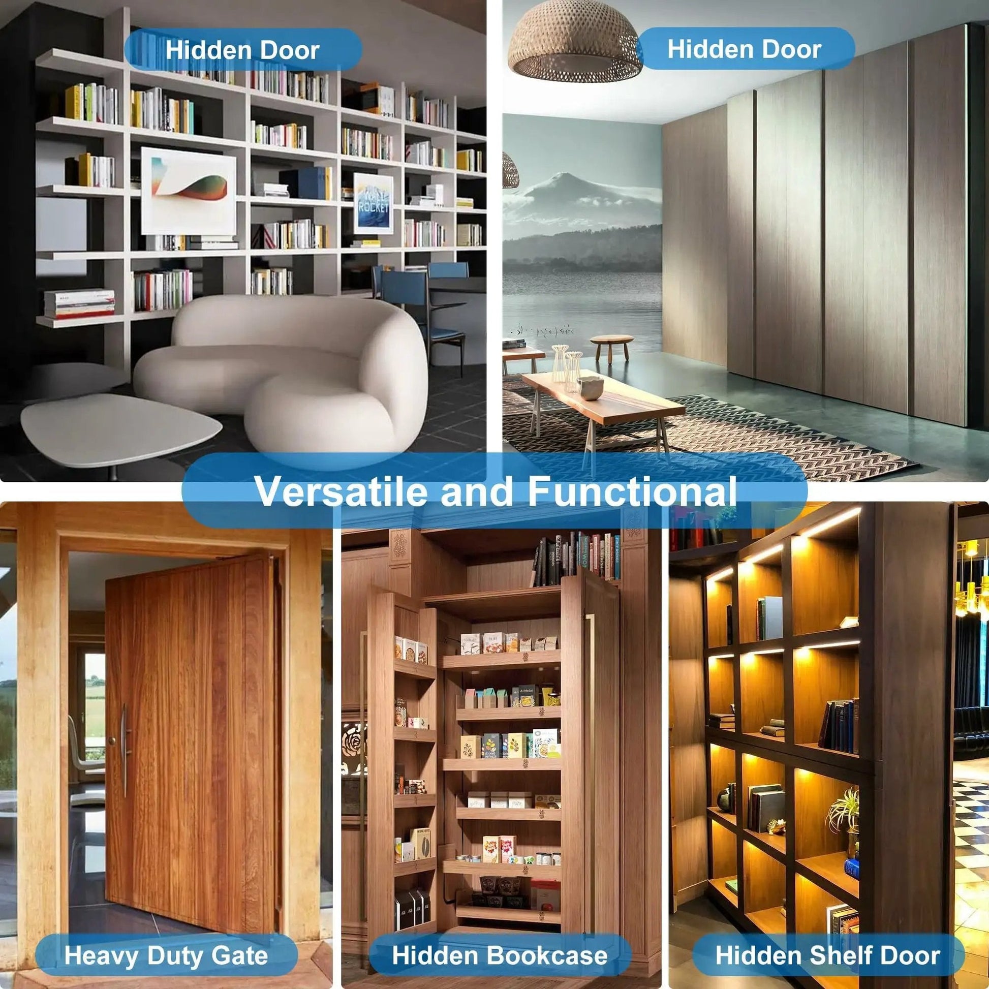 Versatile applications of Heavy Duty Hidden Door Hinge With Silent Operation Jexify Dual Bearing Design for secret doors and bookcases