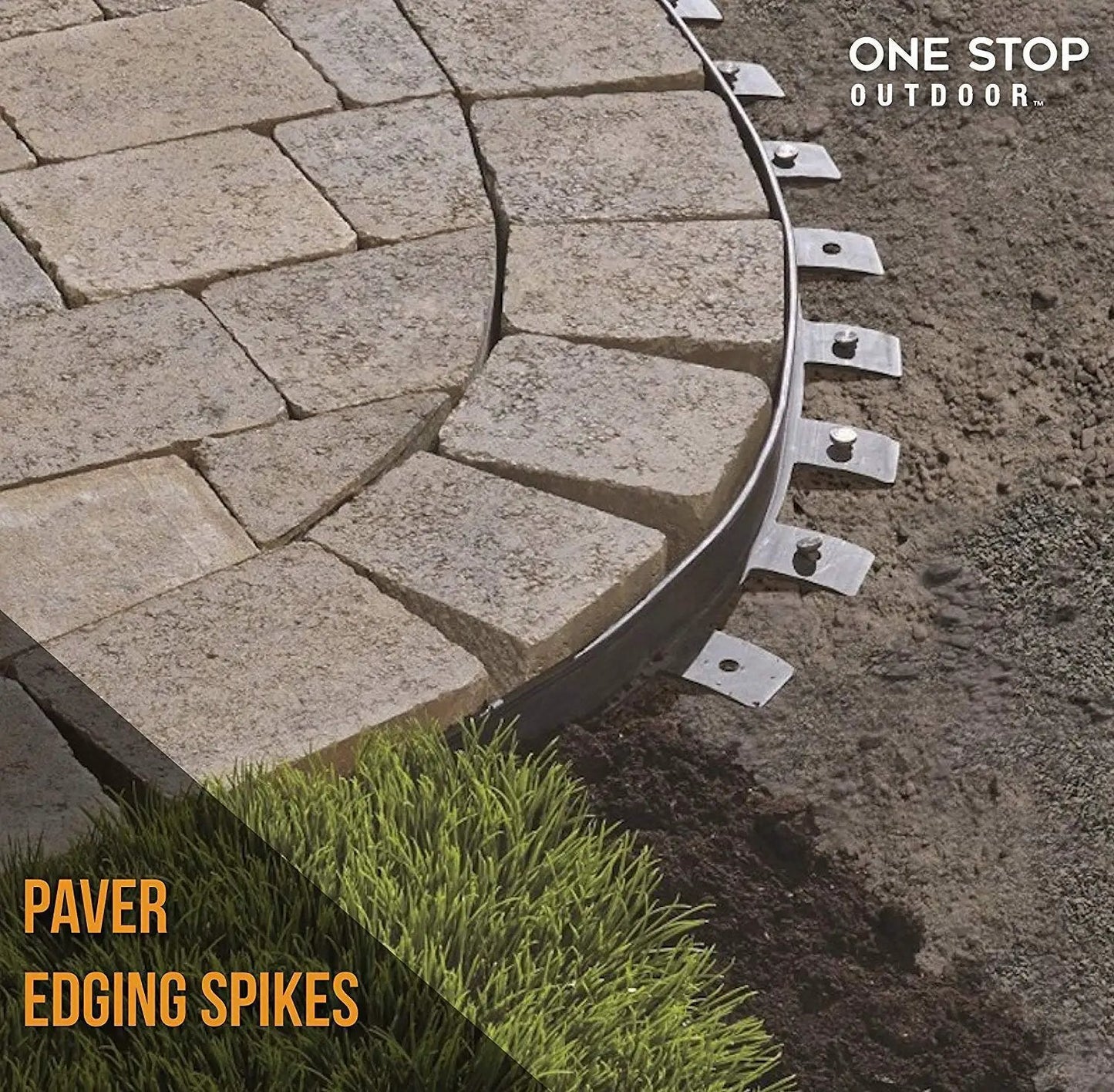 Heavy Duty 12 Inch Round Metal Landscape And Paver Edging Anchoring Spikes securing stone pavers
