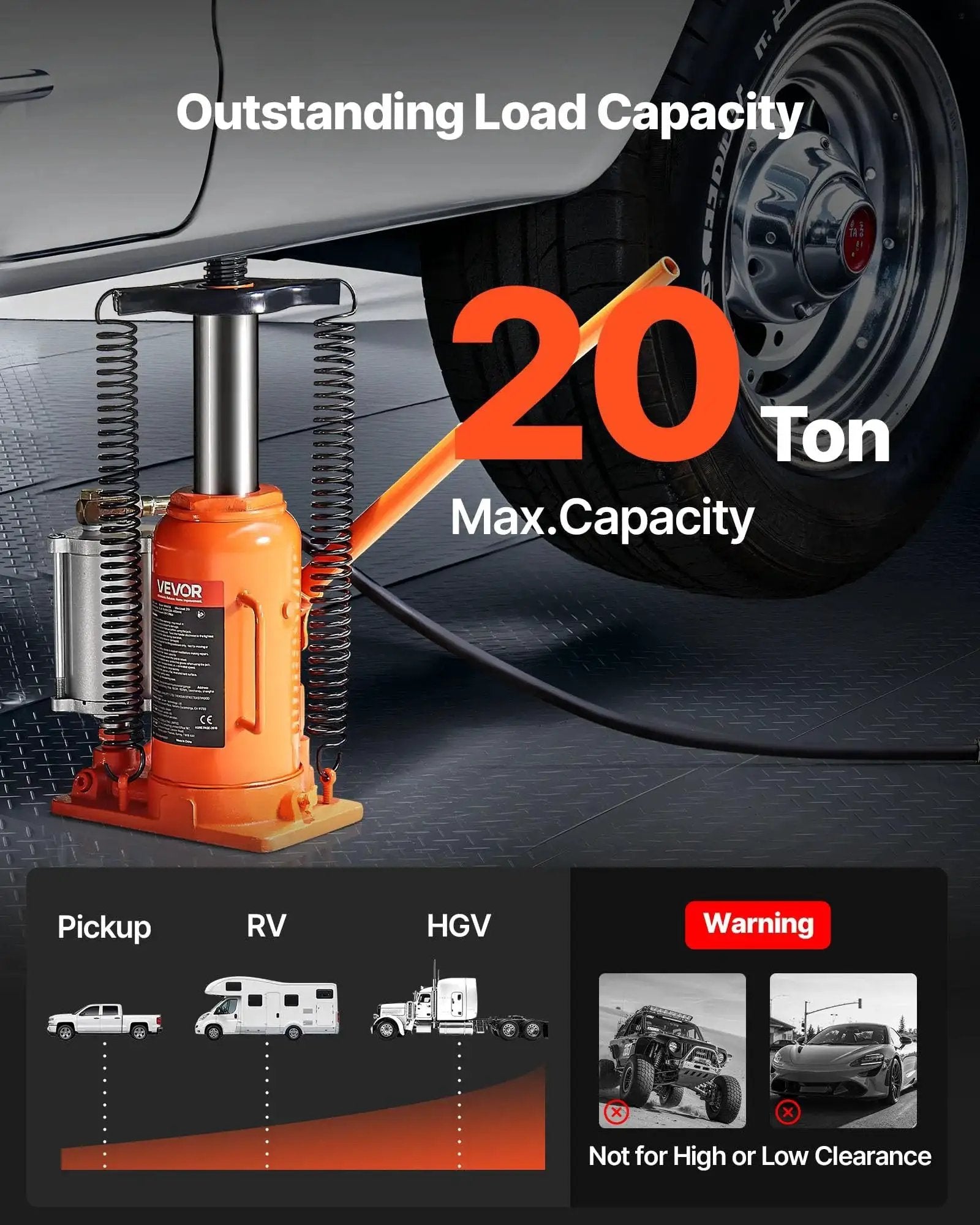 20 Ton Air Hydraulic Bottle Jack With Pneumatic And Manual Lift For Cars Trucks with vehicle wheel and weight capacity