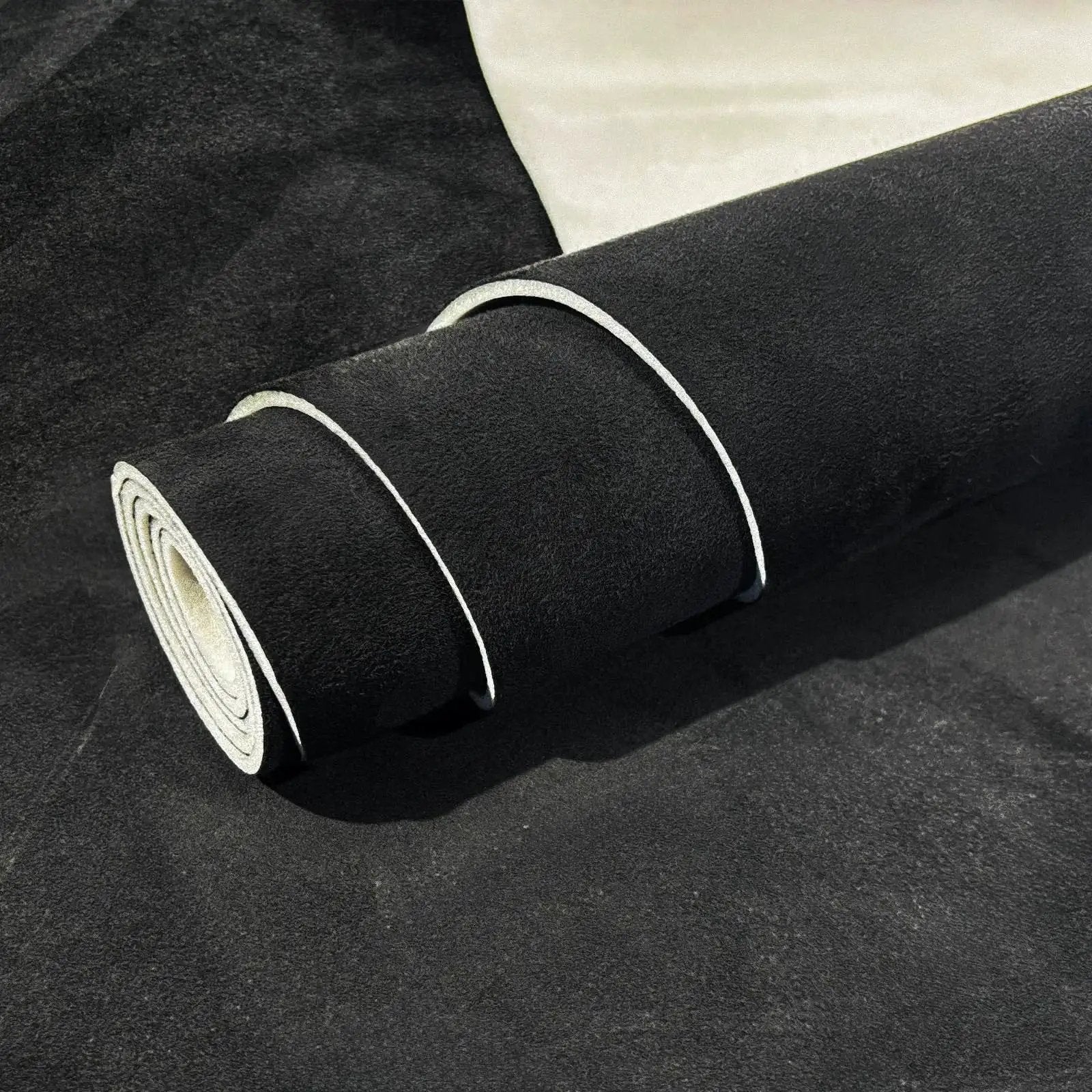 Roll of Black Suede Auto Headliner Fabric 95 Inch By 60 Inch With Foam Backing DIY on display
