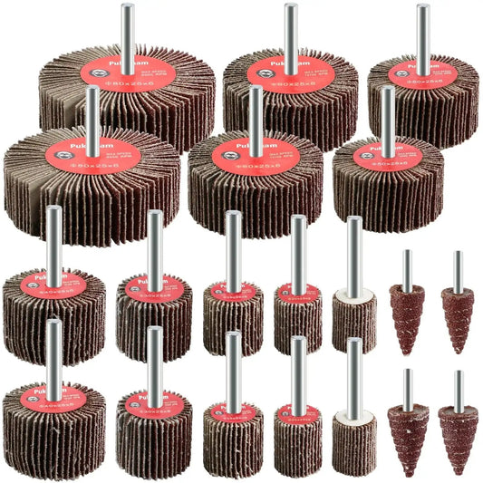 Flap Wheel Sander Set Pro Grade With Twenty Pieces 80 Grit Aluminum Oxide Sanding Wheels For Drill One Quarter Inch Shank For Metal And Wood Ten Sizes For Versatile Grinding And Detailing