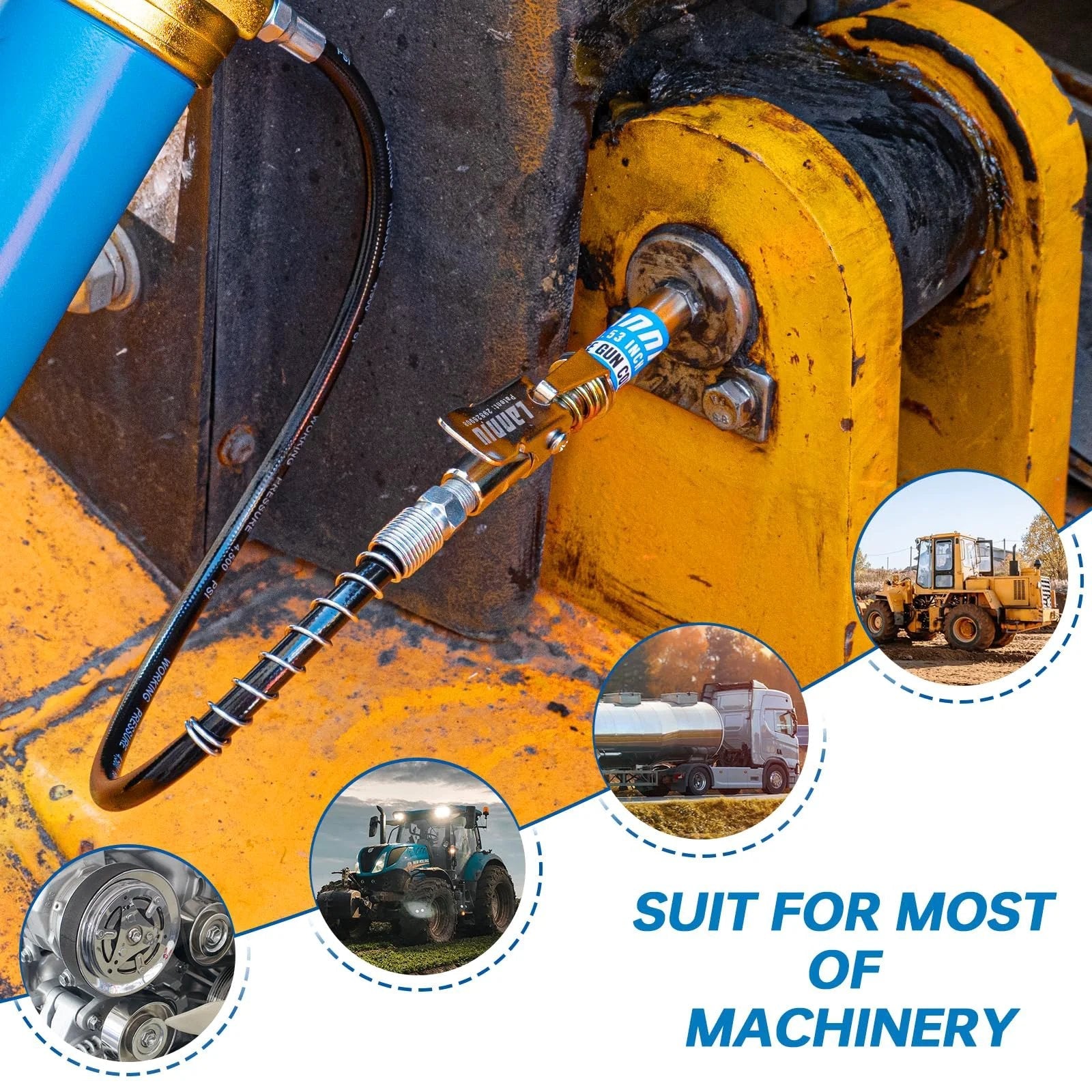 Compact 0.53 Inch Grease Gun Coupler With Locking Quick Release No Leakage Up To 12000 PSI One Eighth NPT Fitting in use on machinery