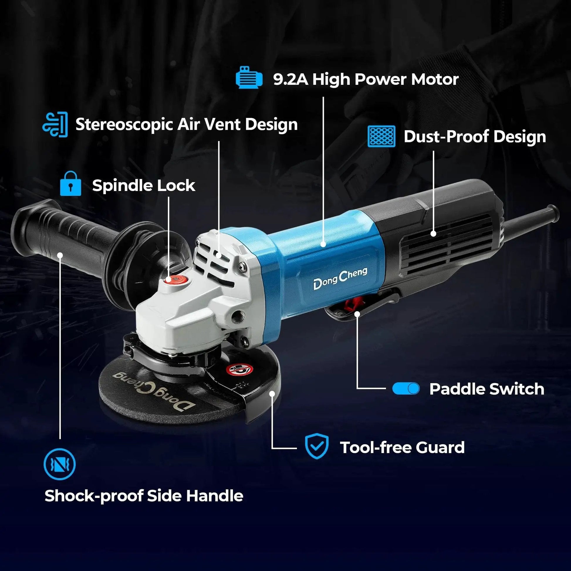 Beast Power 9.2 Amp Corded Angle Grinder 4 And A Half Inch 11800 RPM With Tool Free Guard Paddle Switch Lightweight Shockproof Handle